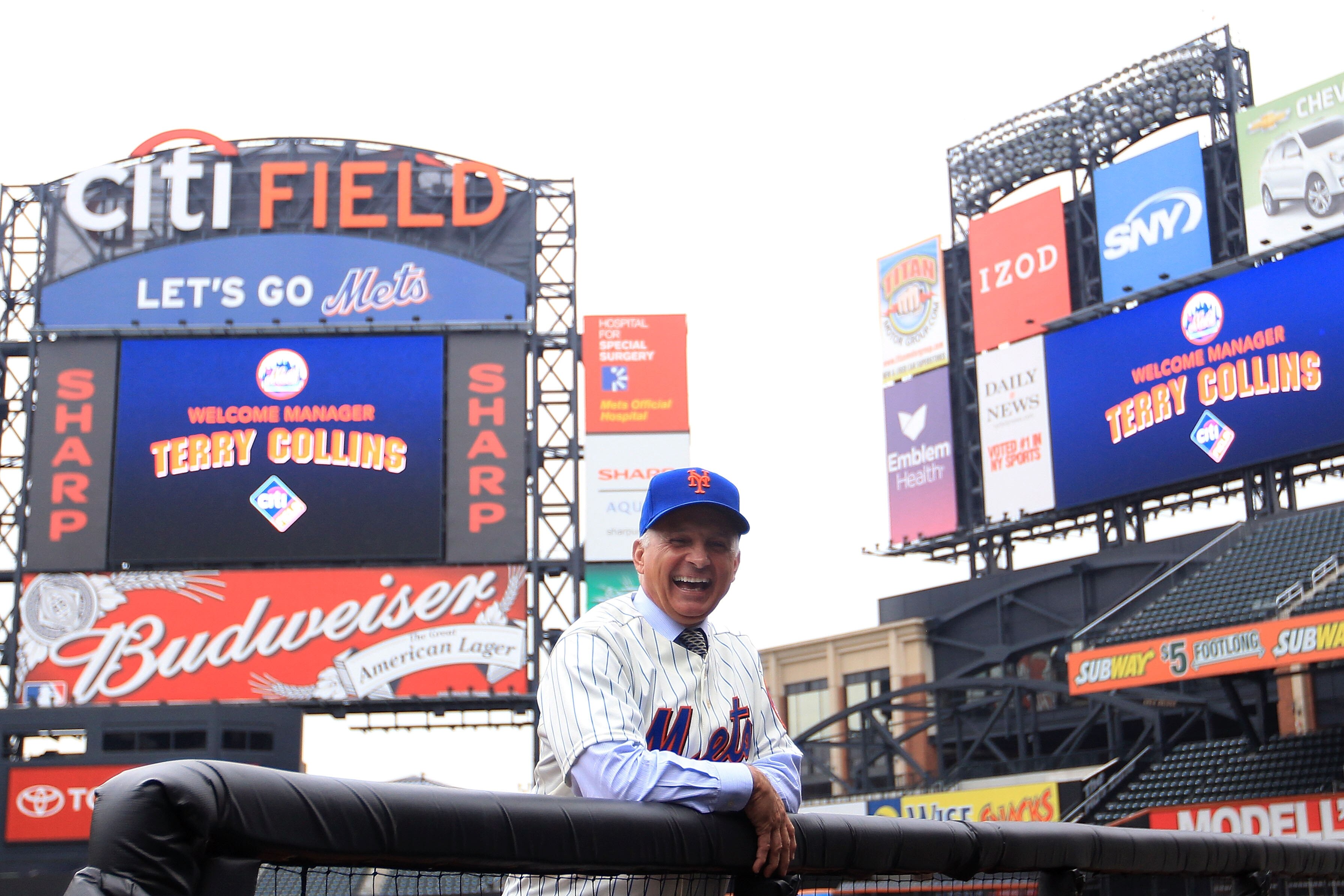 NEW YORK - NOVEMBER 23:  New York Mets new manager Terry Collins poses for photographs in the dugout after a press conference at Citi Field on November 23, 2010 in the Flushing neighborhood, of the Queens borough of New York City.  (Photo by Chris McGrath