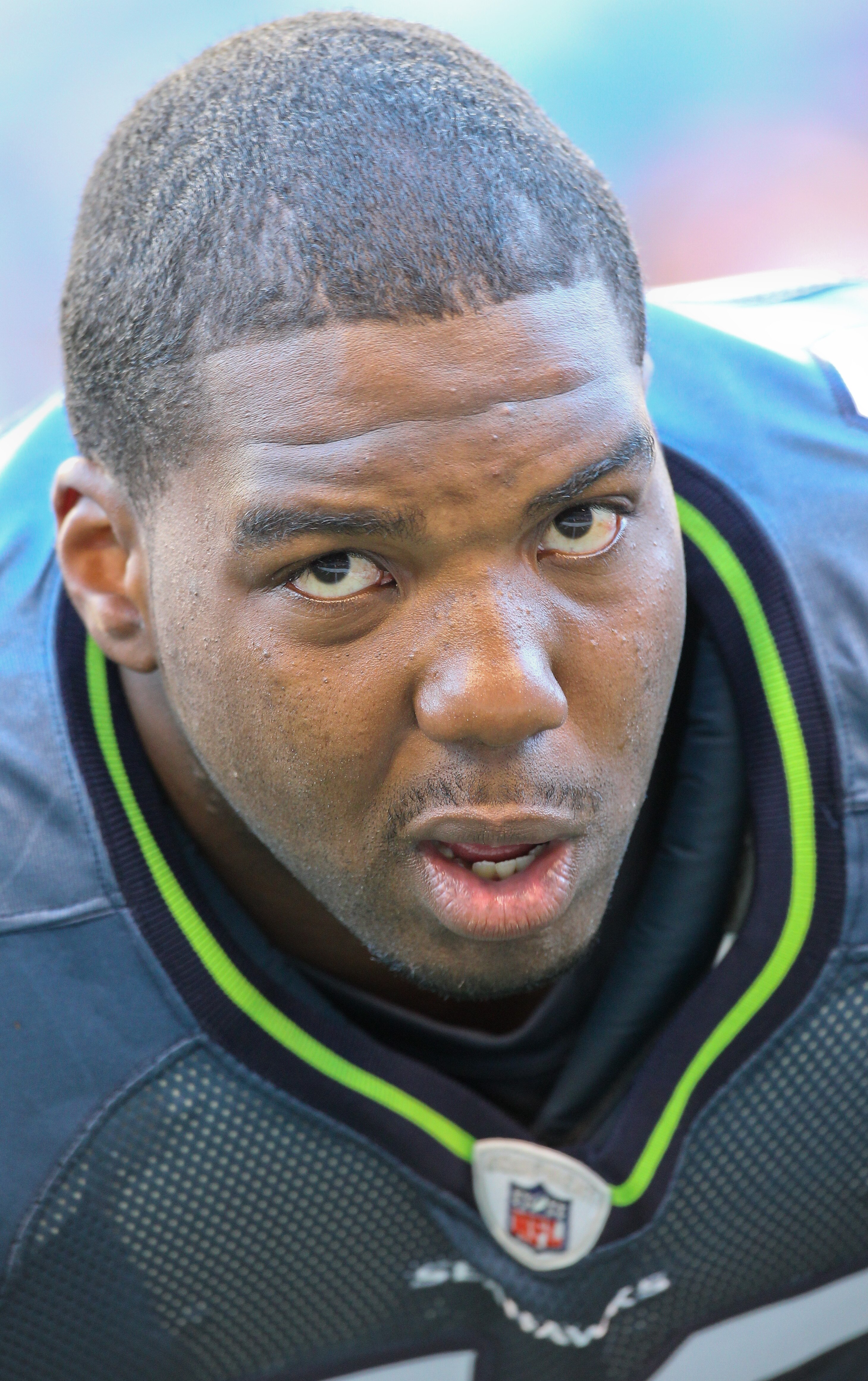 SEATTLE - AUGUST 14:  Tackle Russell Okung #76 of the Seattle Seahawks looks on prior to the preseason game against the Tennessee Titans at Qwest Field on August 14, 2010 in Seattle, Washington. (Photo by Otto Greule Jr/Getty Images)