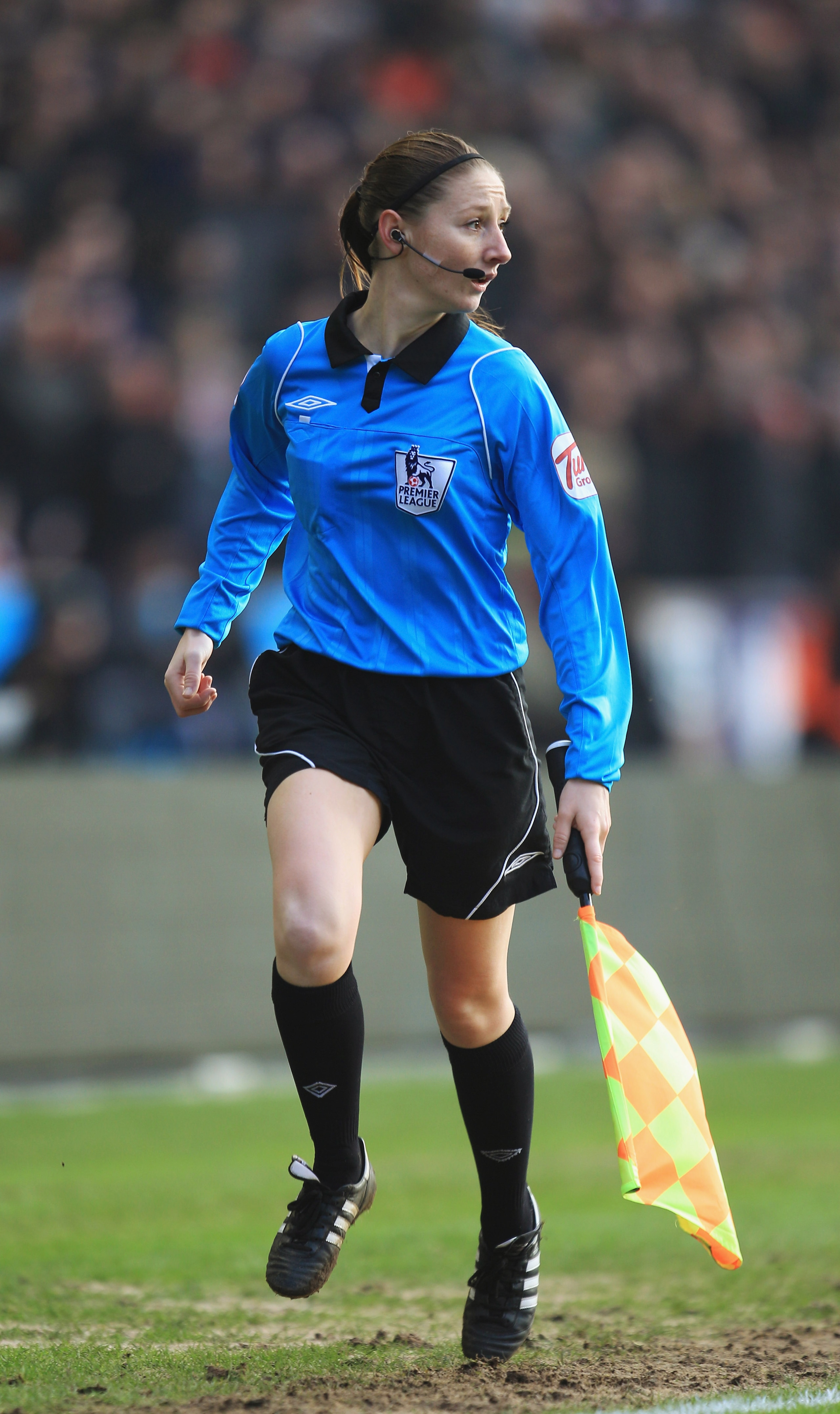 WOLVERHAMPTON, ENGLAND - JANUARY 22:  Female assistant referee Sian Massey in action during the Barclays Premier League match between Wolverhampton Wanderers and Liverpool at Molineux on January 22, 2011 in Wolverhampton, England.  (Photo by Mark Thompson