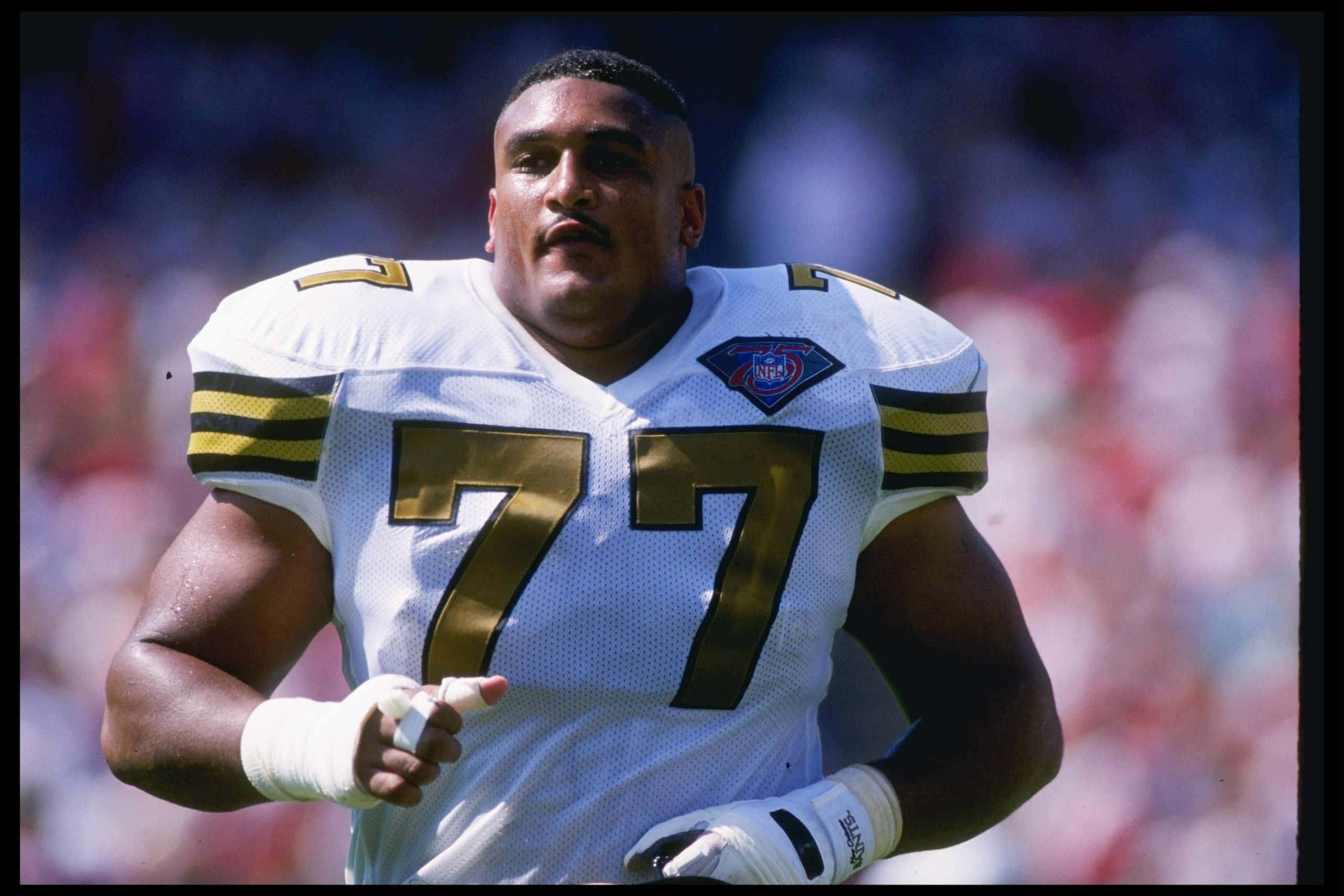 25 Sep 1994: Offensive lineman William Roaf of the New Orleans Saints looks on during a game against the San Francsico 49ers at Candlestick Park in San Francisco, California. The 49ers won the game, 24-13.
