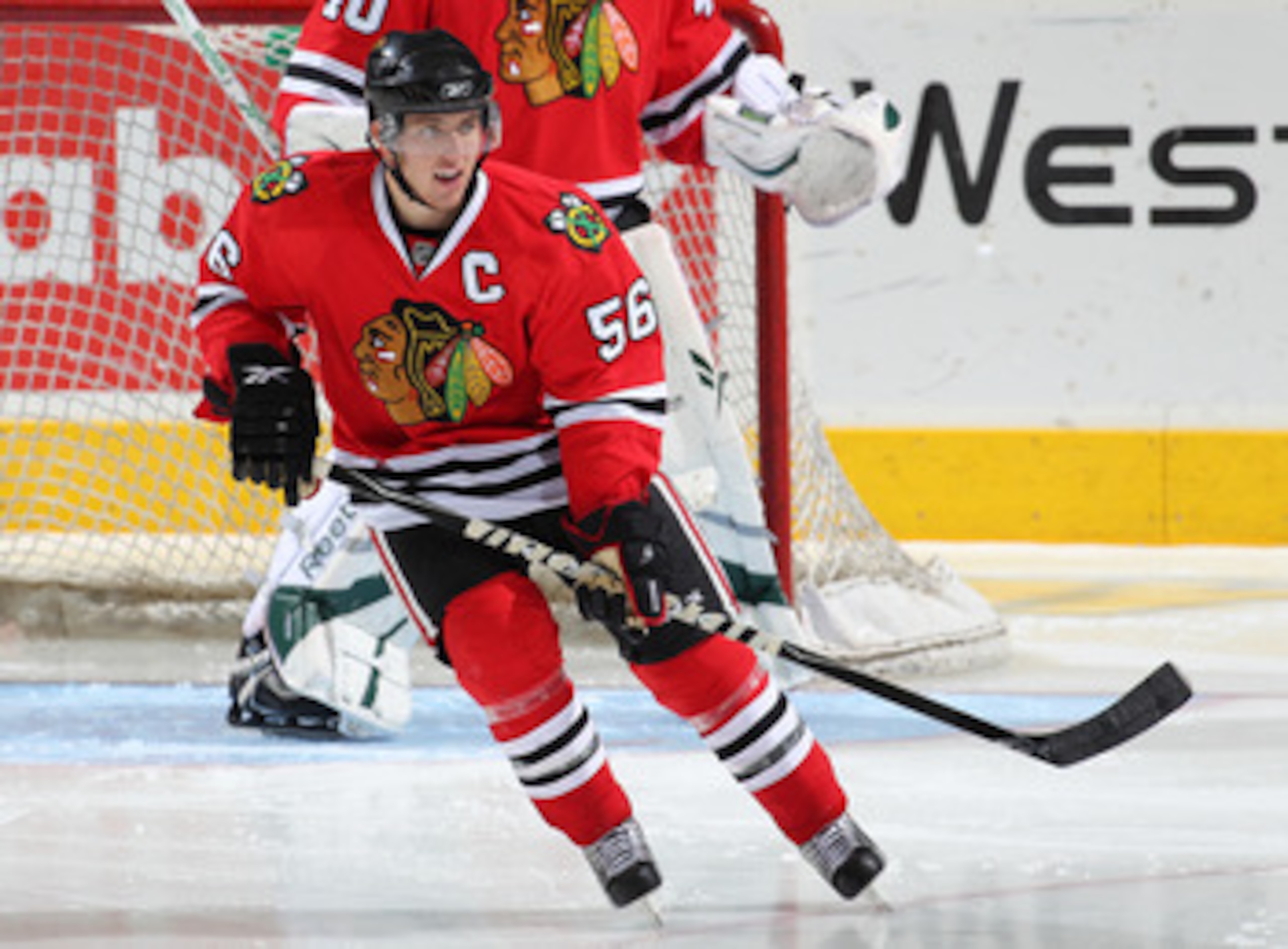 LONDON,ON - SEPTEMBER 14:  Brian Connelly #56 of the Chicago Black Hawks skates in a game against the Pittsburgh Penguins during the NHL Rookie Tournament on September 14,2010 at the John Labatt Centre in London,Ontario. The Hawks defeated the Penguins 9-