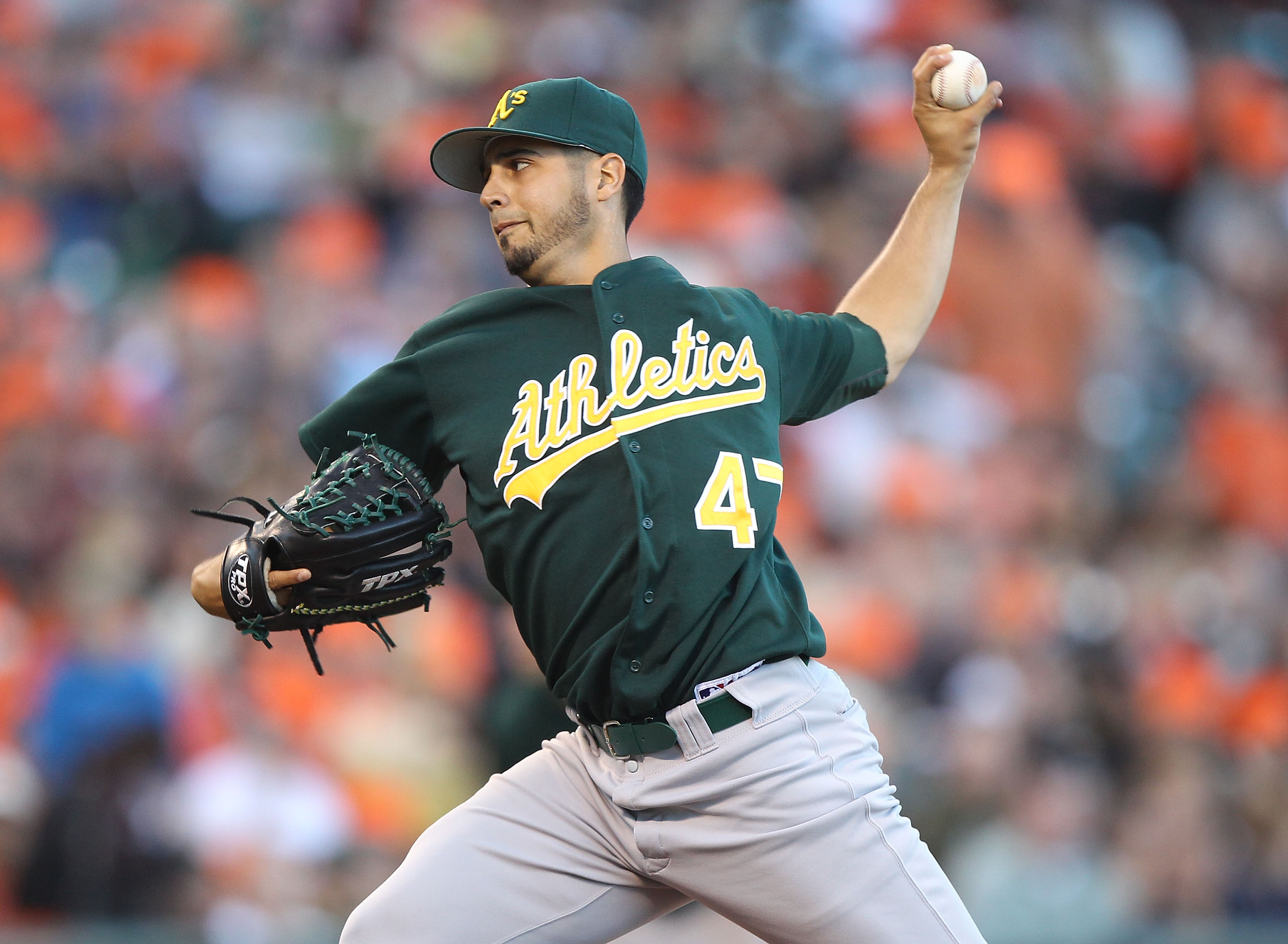 SAN FRANCISCO - JUNE 11:  Gio Gonzalez #47 of the Oakland Athletics pitches against the San Francisco Giants during an MLB game at AT&T Park on June 11, 2010 in San Francisco, California.  (Photo by Jed Jacobsohn/Getty Images)