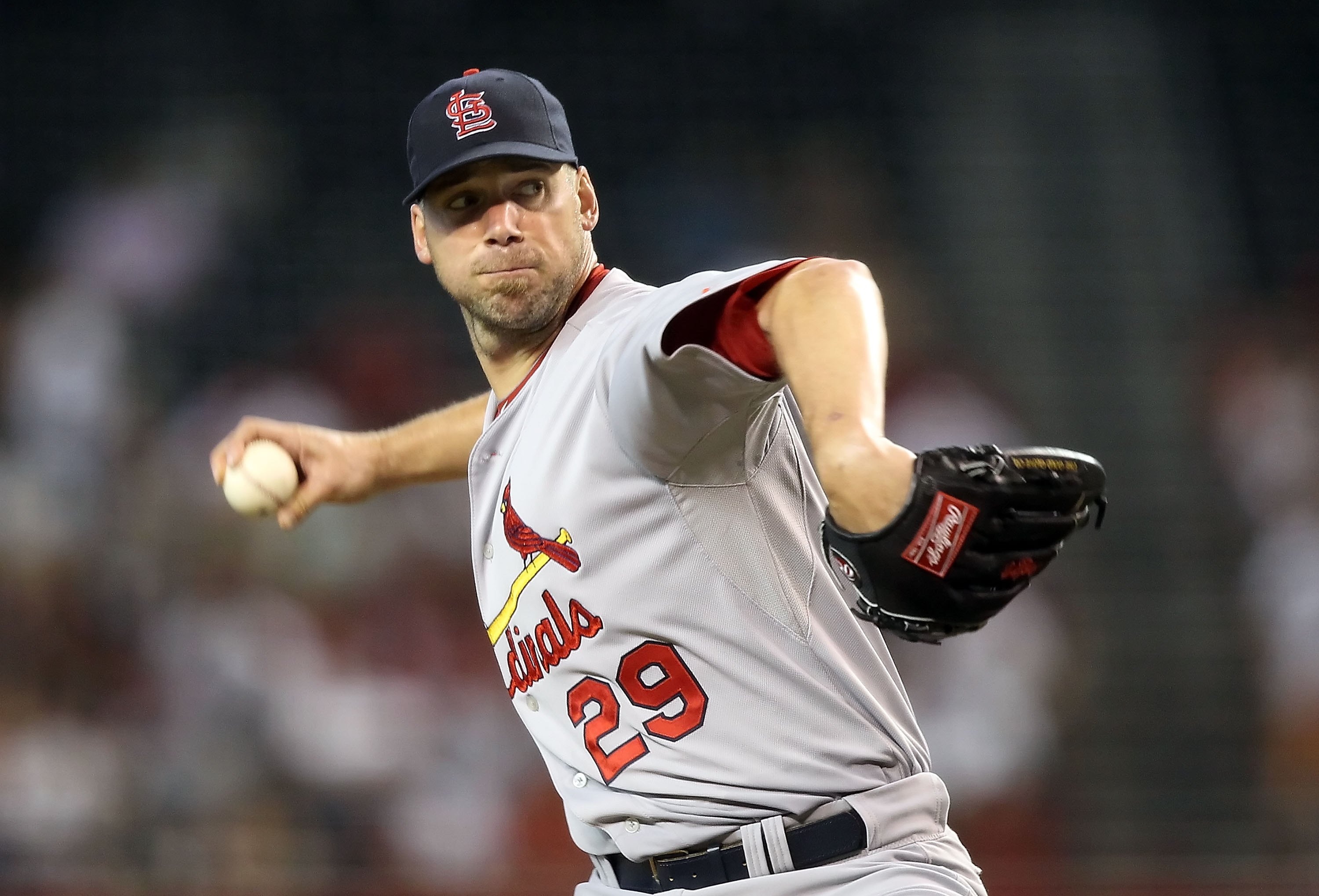 PHOENIX - JUNE 13:  Starting pitcher Chris Carpenter #29 of the St. Louis Cardinals pitches against the Arizona Diamondbacks during the Major League Baseball game at Chase Field on June 13, 2010 in Phoenix, Arizona.  The Diamondbacks defeated the Cardinal