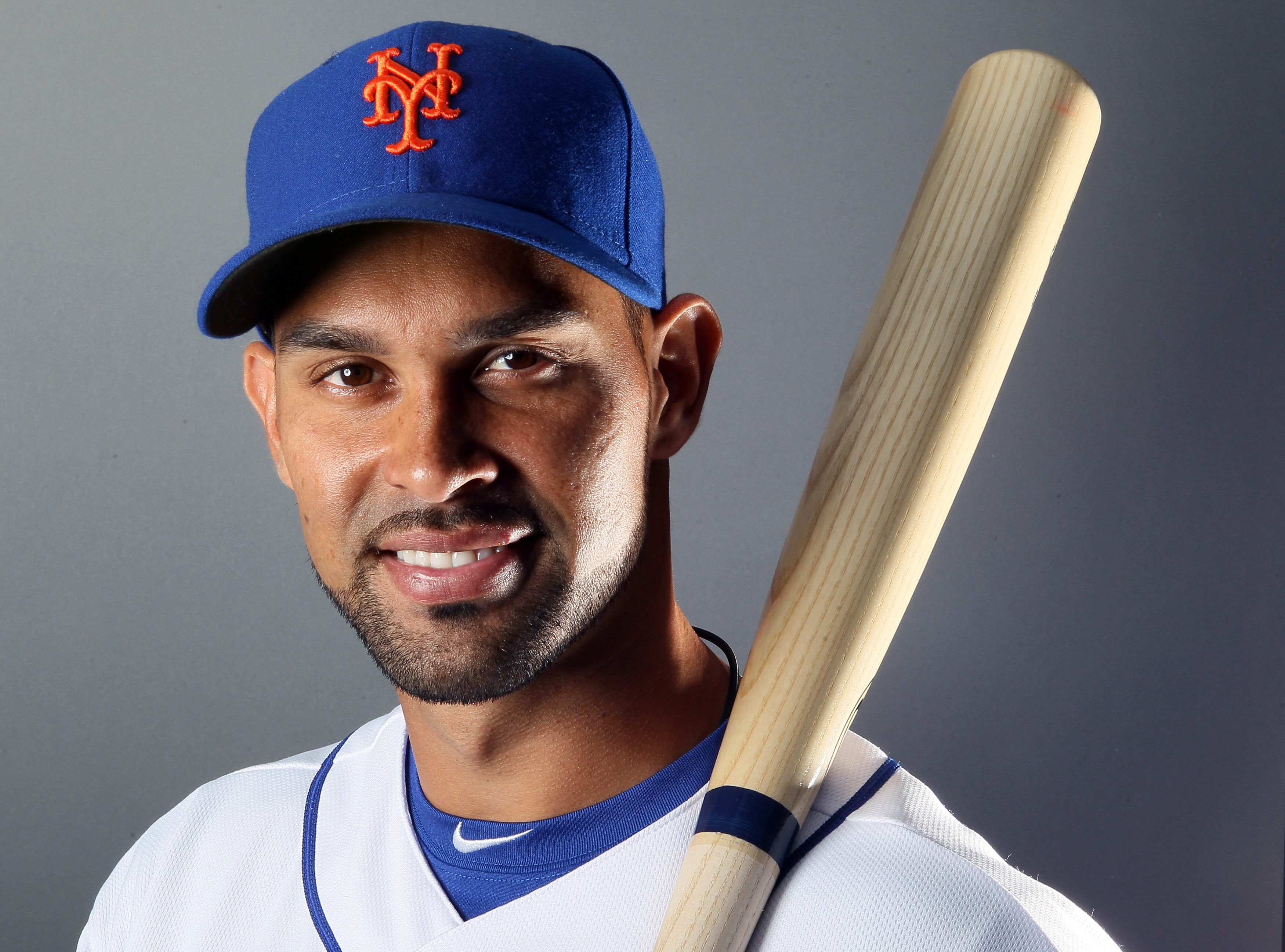 PORT ST. LUCIE, FL - FEBRUARY 24:  RY 24:  RY 24:  Angel Pagan #16 of the New York Mets poses for a portrait during the New York Mets Photo Day on February 24, 2011 at Digital Domain Park in Port St. Lucie, Florida.  (Photo by Elsa/Getty Images)