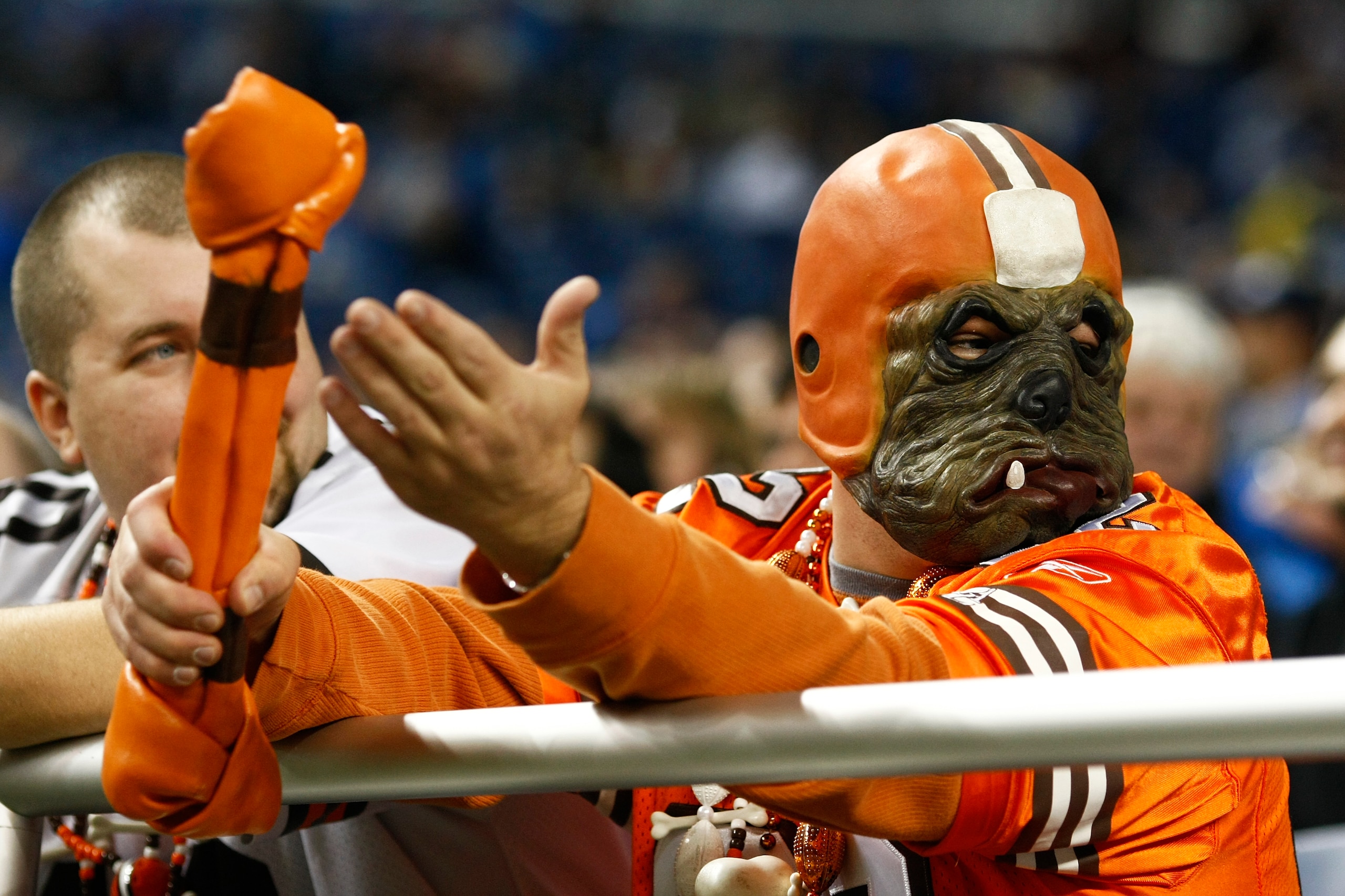DETROIT, MI - NOVEMBER 22: A Cleveland Browns fan looks on against the Detroit Lions at Ford Field on November 22, 2009 in Detroit, Michigan. The Lions came from behind to defeat the Browns 38-37. (Photo by Joe Robbins/Getty Images) DETROIT, MI - NOVEMBER 22: A Cleveland Browns fan looks on against the Detroit Lions at Ford Field on November 22, 2009 in Detroit, Michigan. The Lions came from behind to defeat the Browns 38-37. (Photo by Joe Robbins/Getty Images)