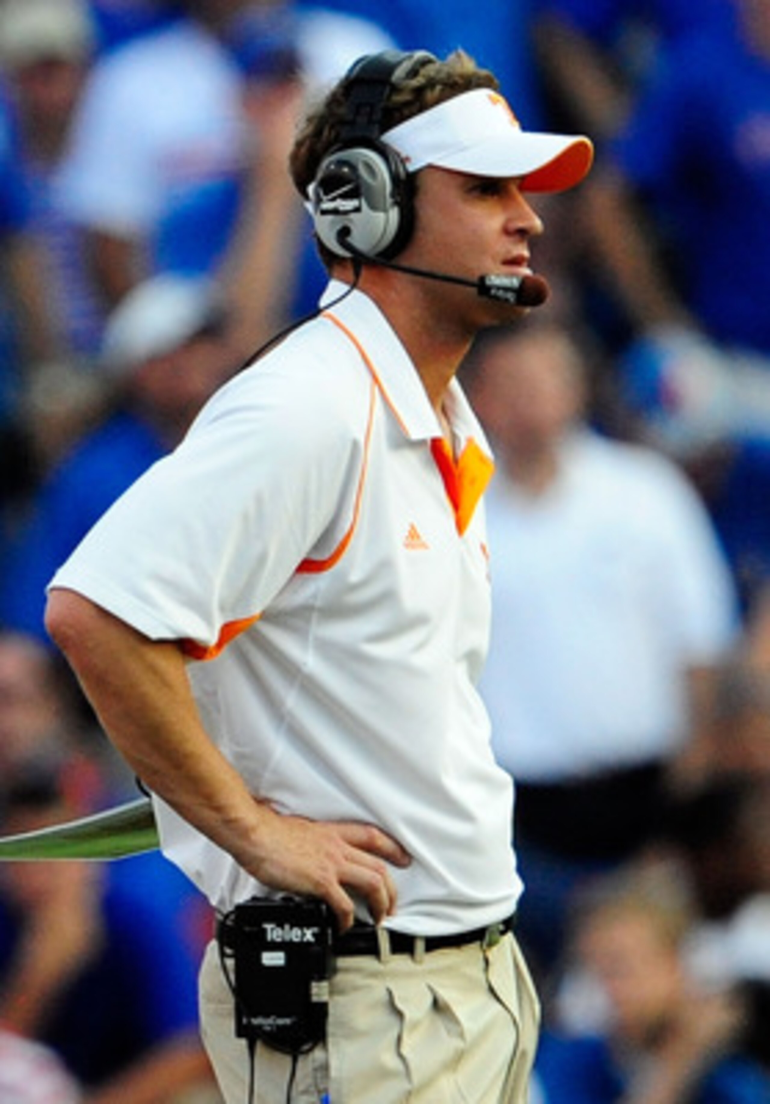GAINESVILLE, FL - SEPTEMBER 19: Head coach Lane Kiffin of the Tennessee Volunteers watches the action during the game against the Florida Gators at Ben Hill Griffin Stadium on September 19, 2009 in Gainesville, Florida.  (Photo by Sam Greenwood/Getty Imag