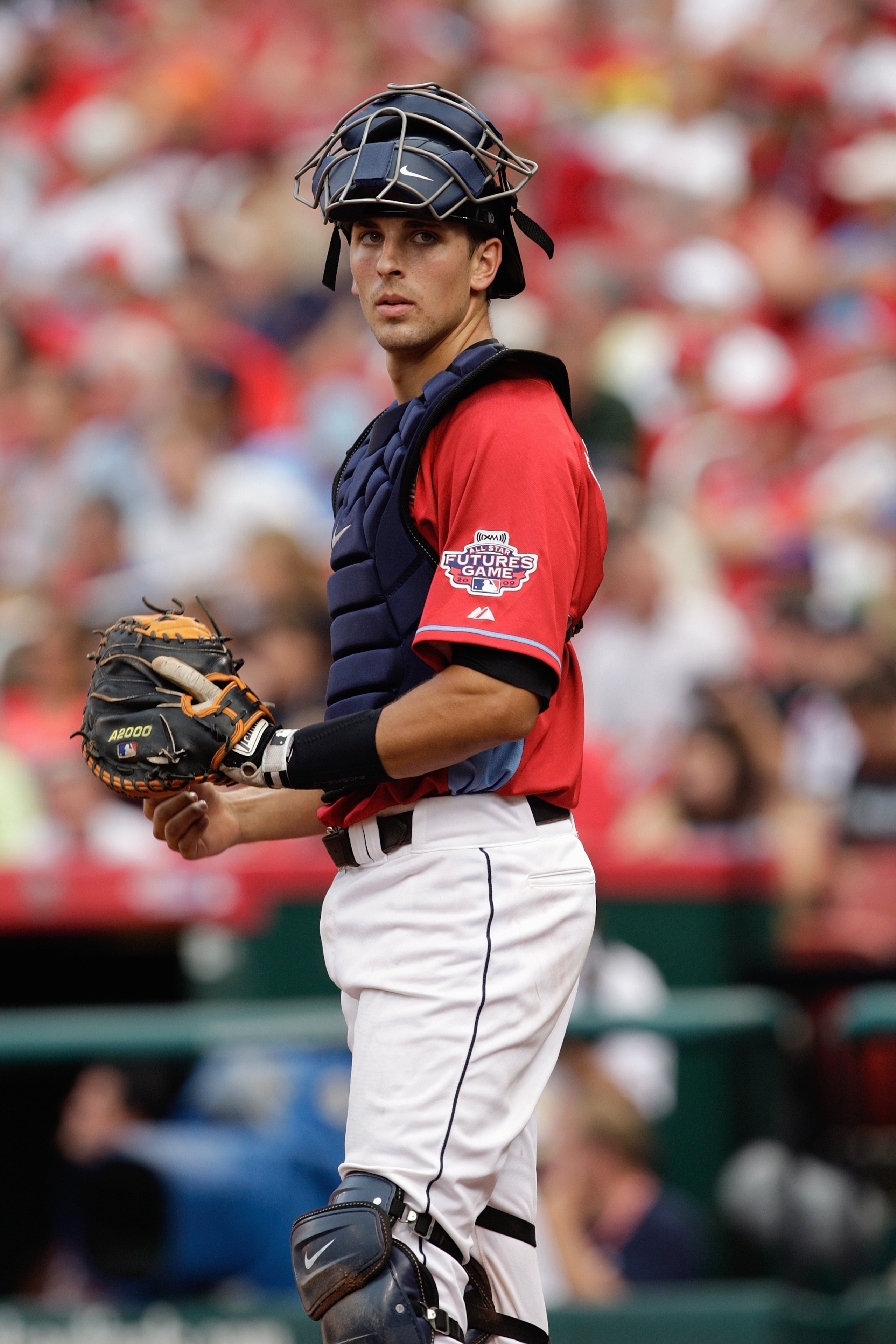 ST. LOUIS, MO - JULY 12: U.S. Futures All-Star Jason Castro of the Houston Astros looks on during the 2009 XM All-Star Futures Game at Busch Stadium on July 12, 2009 in St. Louis, Missouri. (Photo by Jamie Squire/Getty Images)