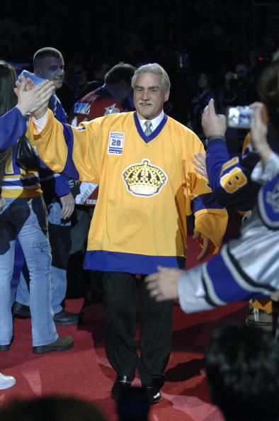 LOS ANGELES - JANUARY 20:  Former Los Angeles King Rogie Rosaire Vachon walks to the stage of the Luc Robitaille jersey retirement ceremony before the Los Angeles Kings play against the Phoenix Coyotes on January 20, 2007 at the Staples Center in Los Ange