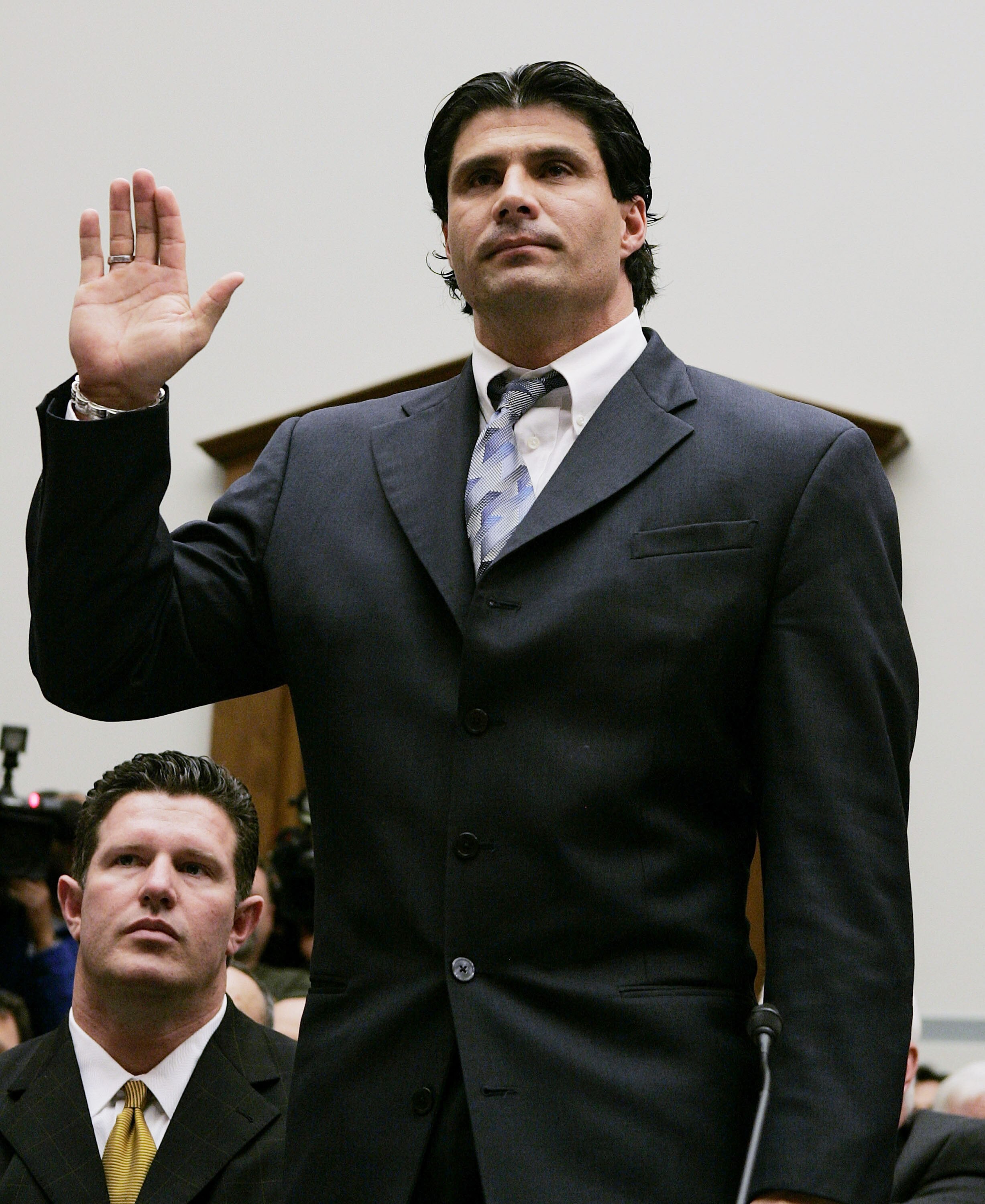 WASHINGTON - MARCH 17:  Former Major League Baseball player Jose Canseco is sworn in during a House Committe session investigating Major League Baseball's effort to eradicate steroid use on Capital Hill March 17, 2005 in Washington, DC. Major League Baseb