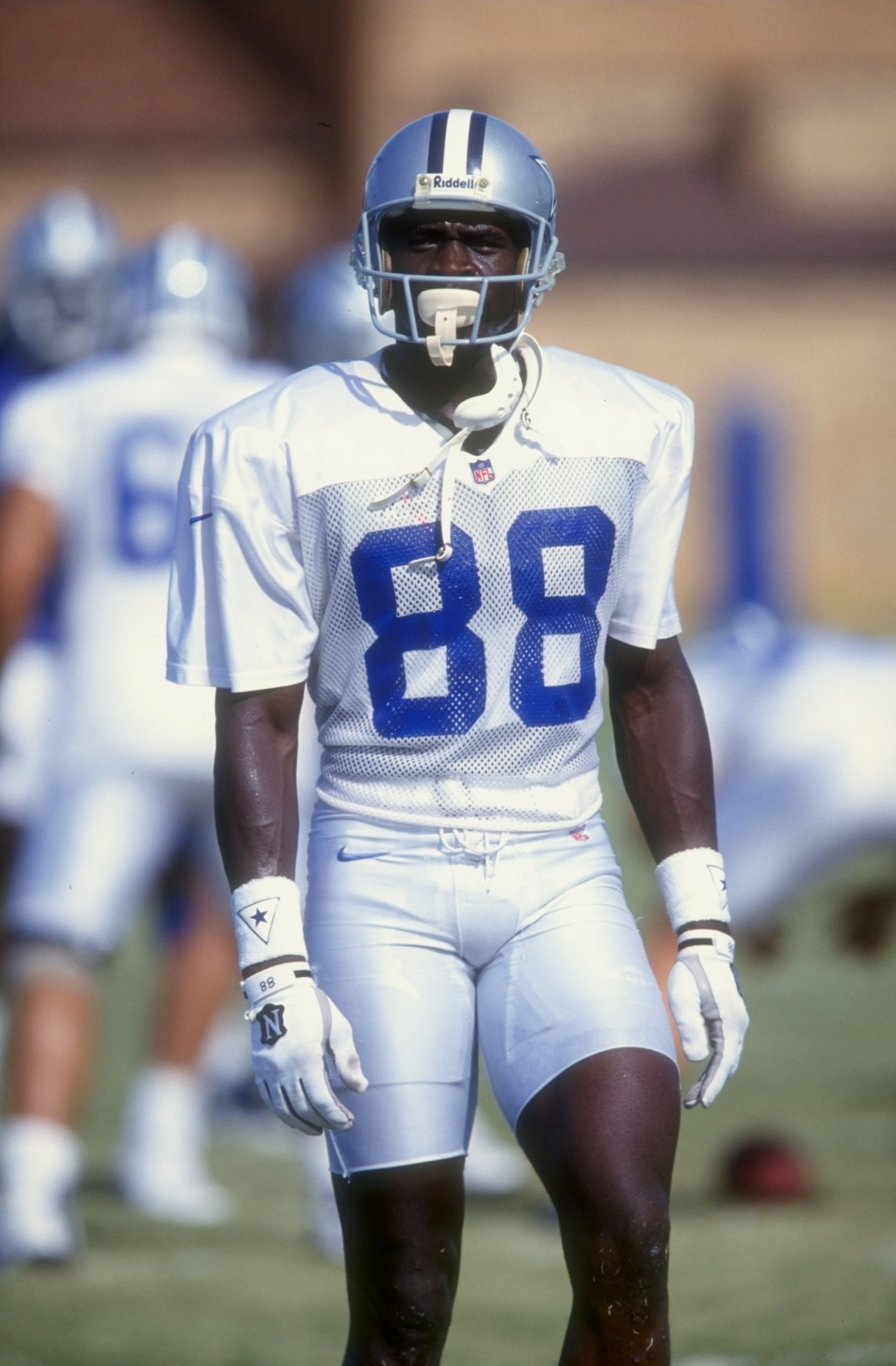 30 Jul 1998: Wide receiver Michael Irvin #88 of the Dallas Cowboys looks on during the Cowboys training camp at the Midwestern State University in Wichita Falls, Texas. Mandatory Credit: Stephen Dunn  /Allsport