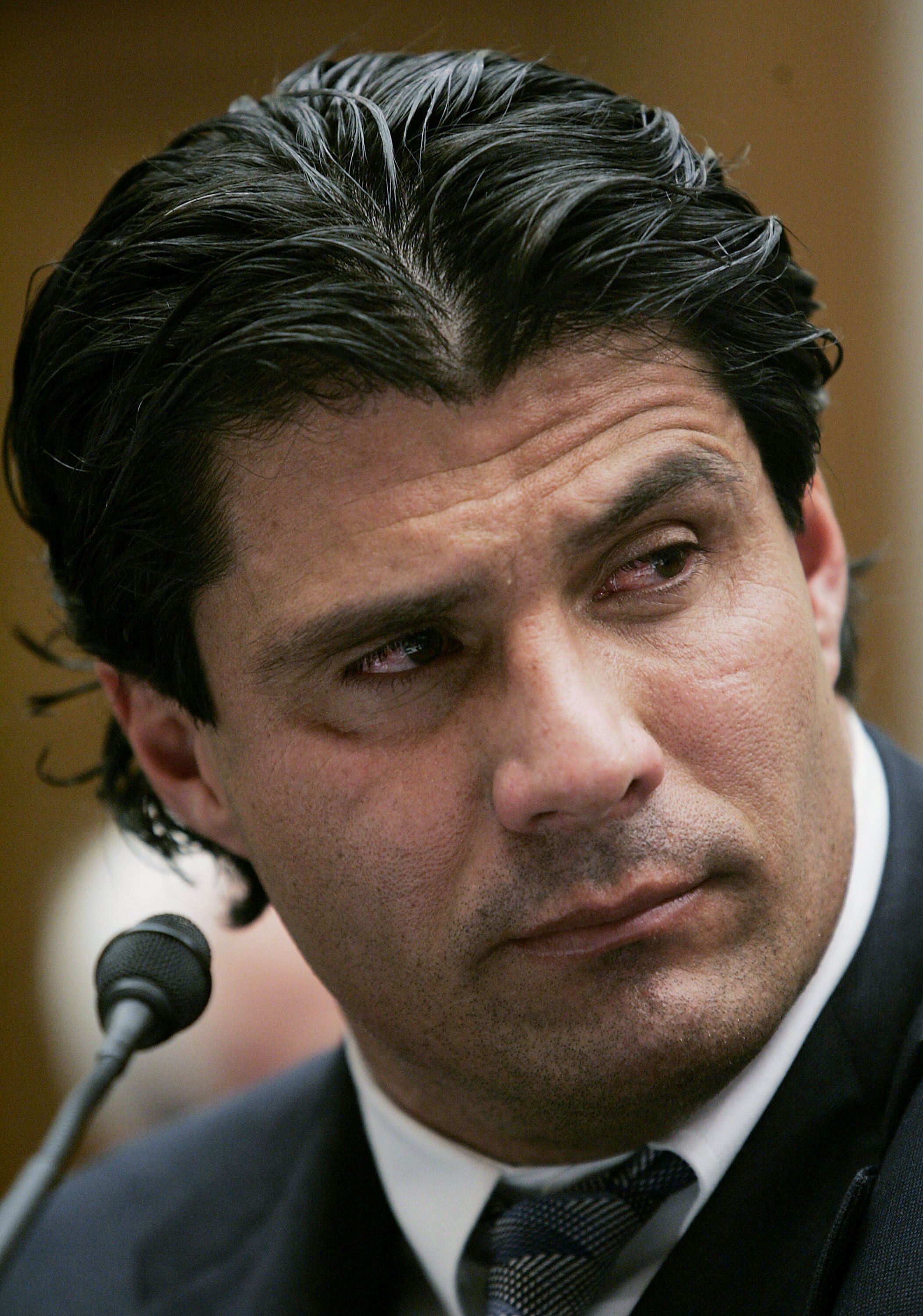 WASHINGTON - MARCH 17:  Former Major League Baseball player Jose Canseco listens to testimony during a House Committe session investigating Major League Baseball's effort to eradicate steroid use on Capital Hill March 17, 2005 in Washington, DC. Major Lea