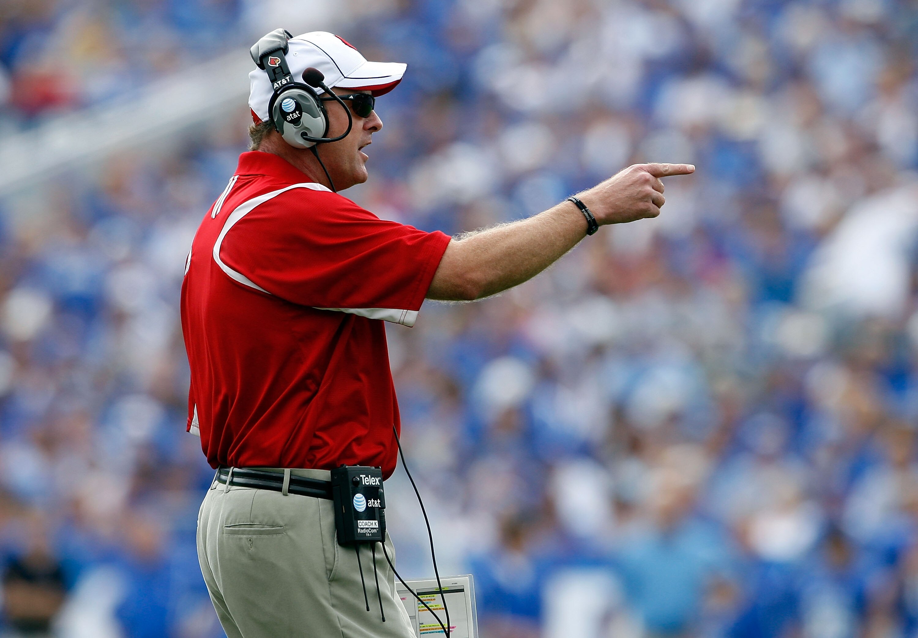 LEXINGTON, KY - SEPTEMBER 19:  Steve Kragthorpe the Head Coach of the Louisville Cardinals is pictured during the game against the Kentucky Wildcats  at Commonwealth Stadium on September 19, 2009 in Lexington, Kentucky.  (Photo by Andy Lyons/Getty Images)