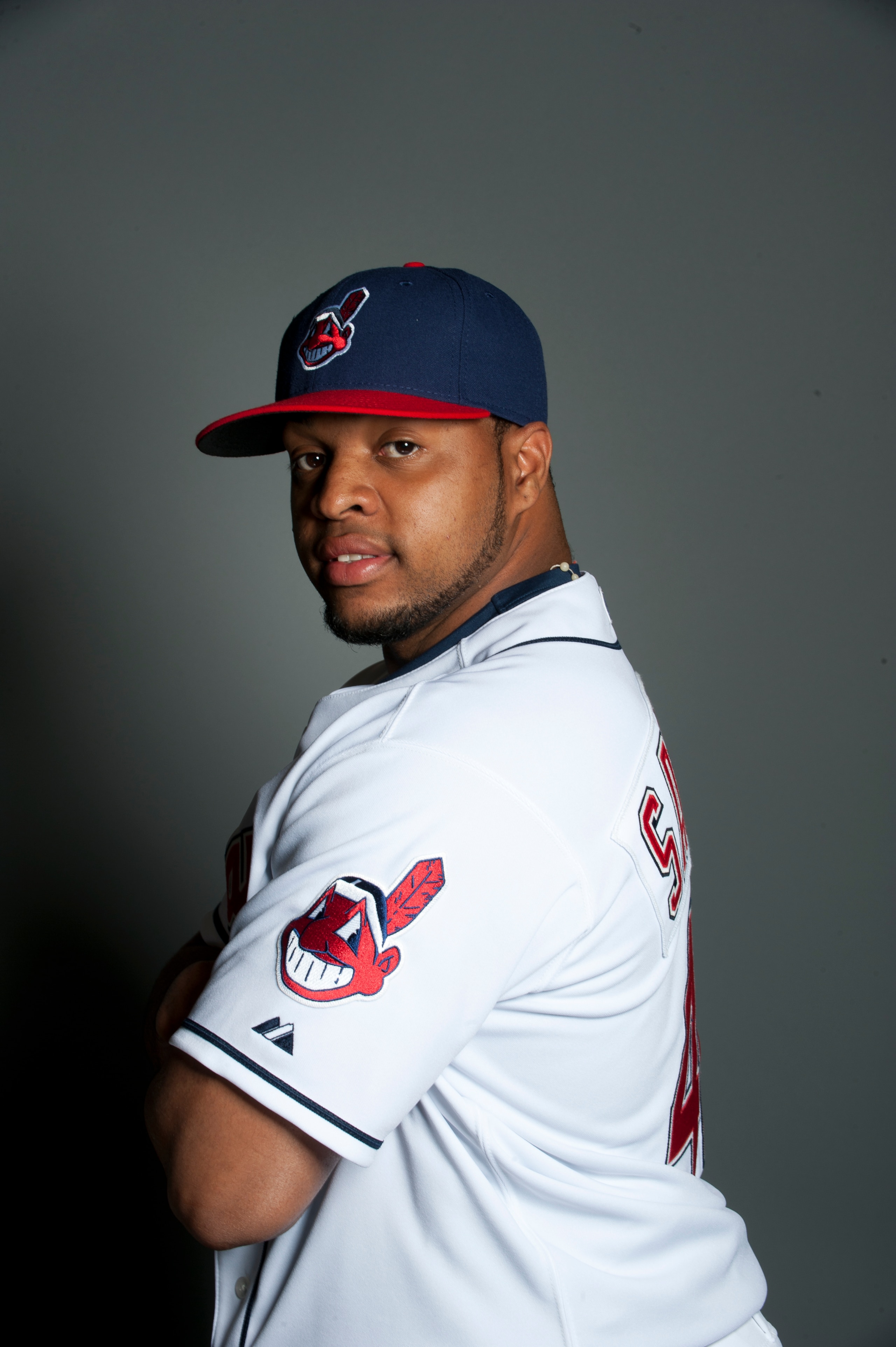 GOODYEAR, AZ - FEBRUARY 22: Carlos Santana #41of the Cleveland Indians poses during their photo day at the Cleveland Indians Spring Training Complex on February 22, 2011 in Goodyear, Arizona. (Photo by Rob Tringali/Getty Images)