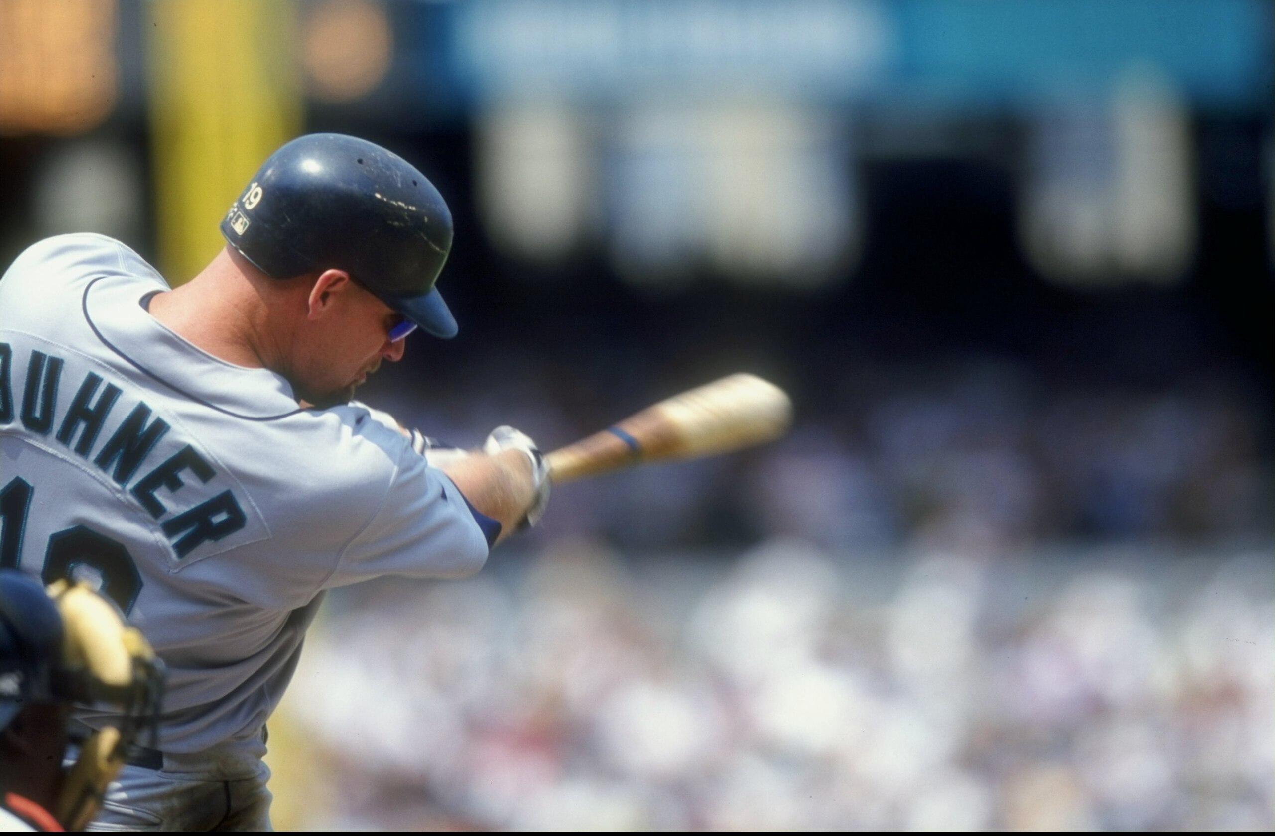 26 Jul 1998:  Outfielder Jay Buhner #19 of the Seattle Mariners in action during a game against the Baltimore Orioles at the Camden Yards in Baltimore, Maryland. The Mariners defeated the Orioles 10-4. Mandatory Credit: Doug Pensinger  /Allsport