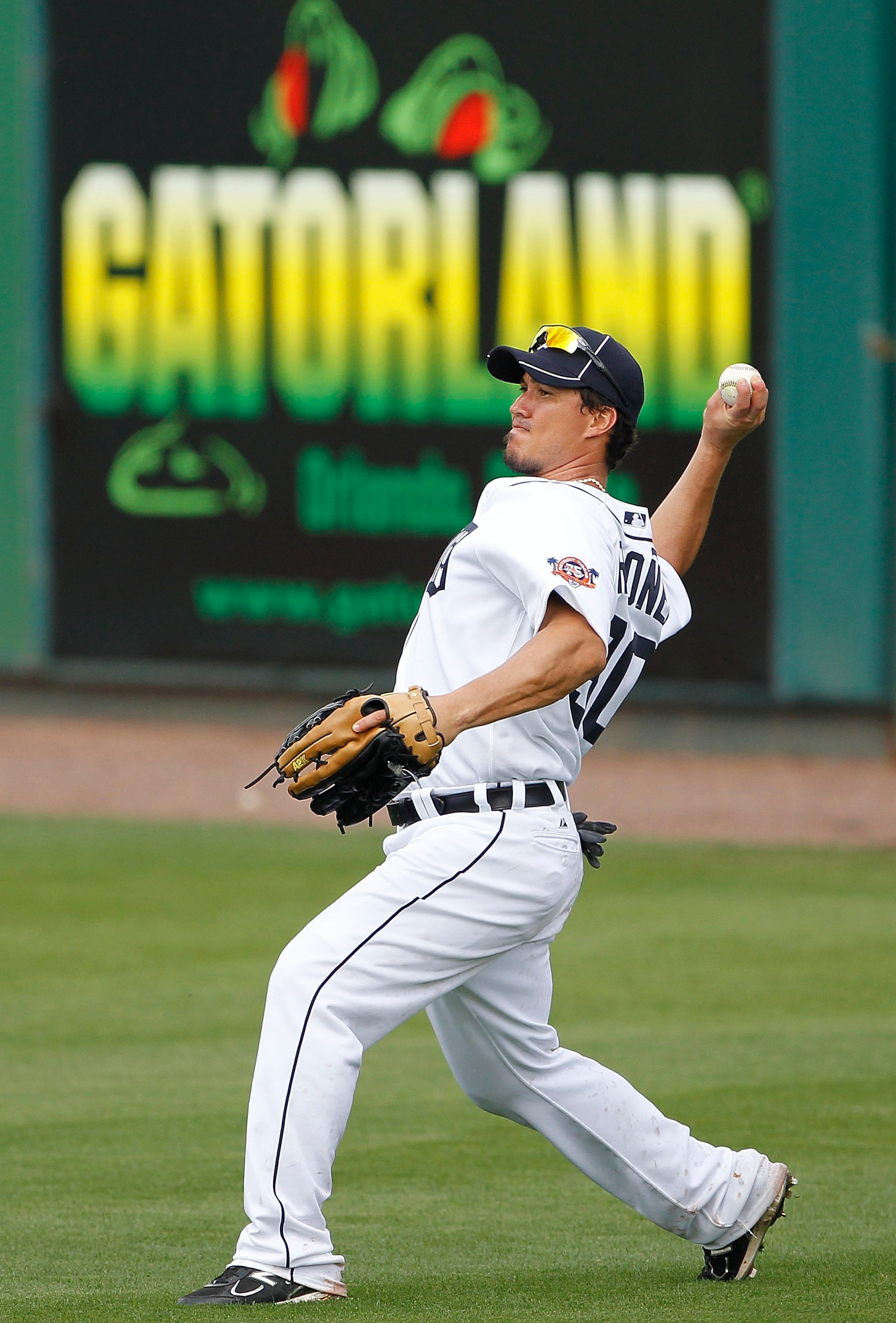 LAKELAND, FL - MARCH 01: Magglio Ordonez #30 of the Detroit Tigers catches a fly ball during the game against the Toronto Blue Jays at Joker Marchant Stadium on March 1, 2011 in Lakeland, Florida. The Tigers defeated the Blue Jays 6-2.  (Photo by Leon Hal