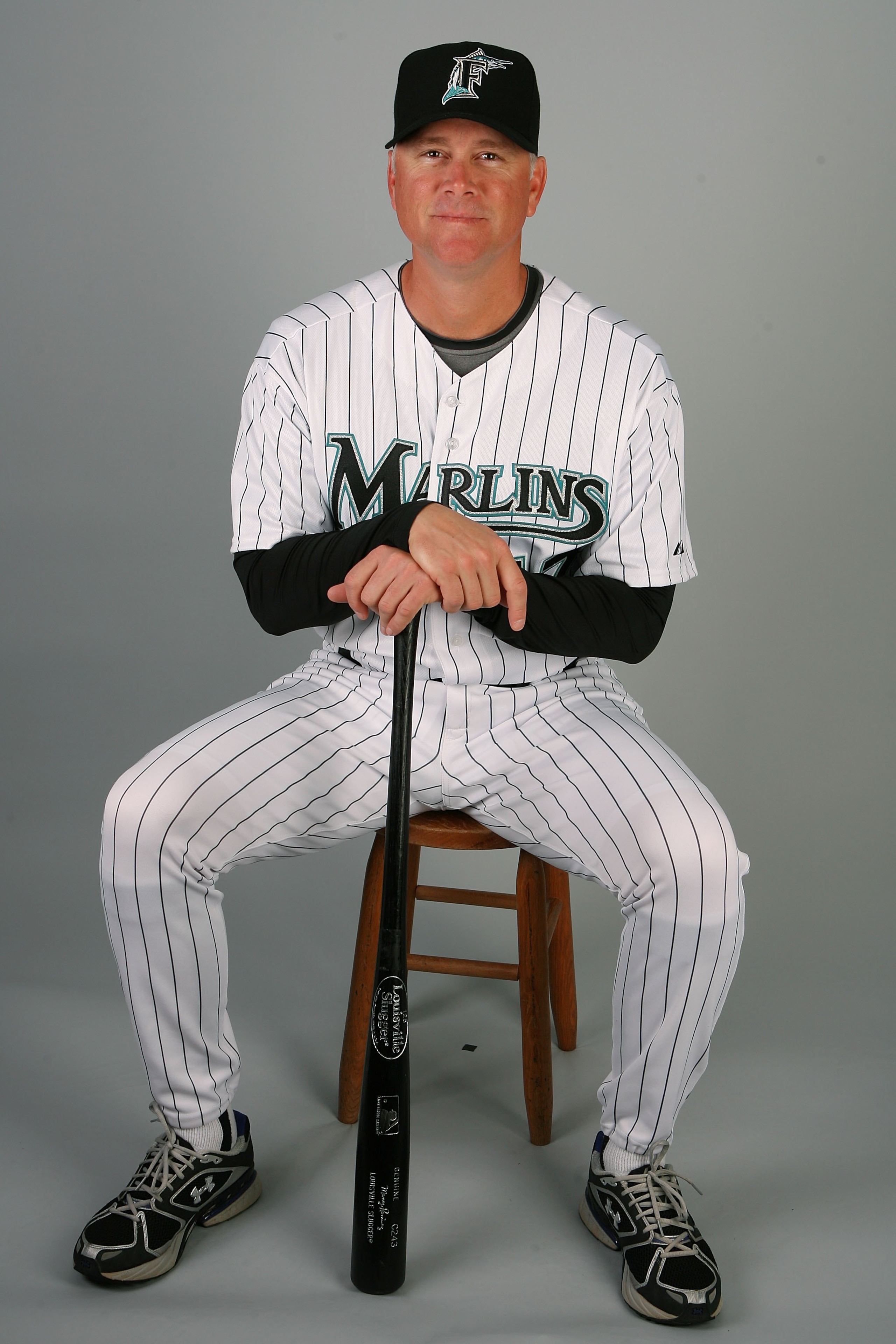 JUPITER, FL - MARCH 02:  Hitting coach Jim Presley #17 of the Florida Marlins poses during photo day at Roger Dean Stadium on March 2, 2010 in Jupiter, Florida.  (Photo by Doug Benc/Getty Images)