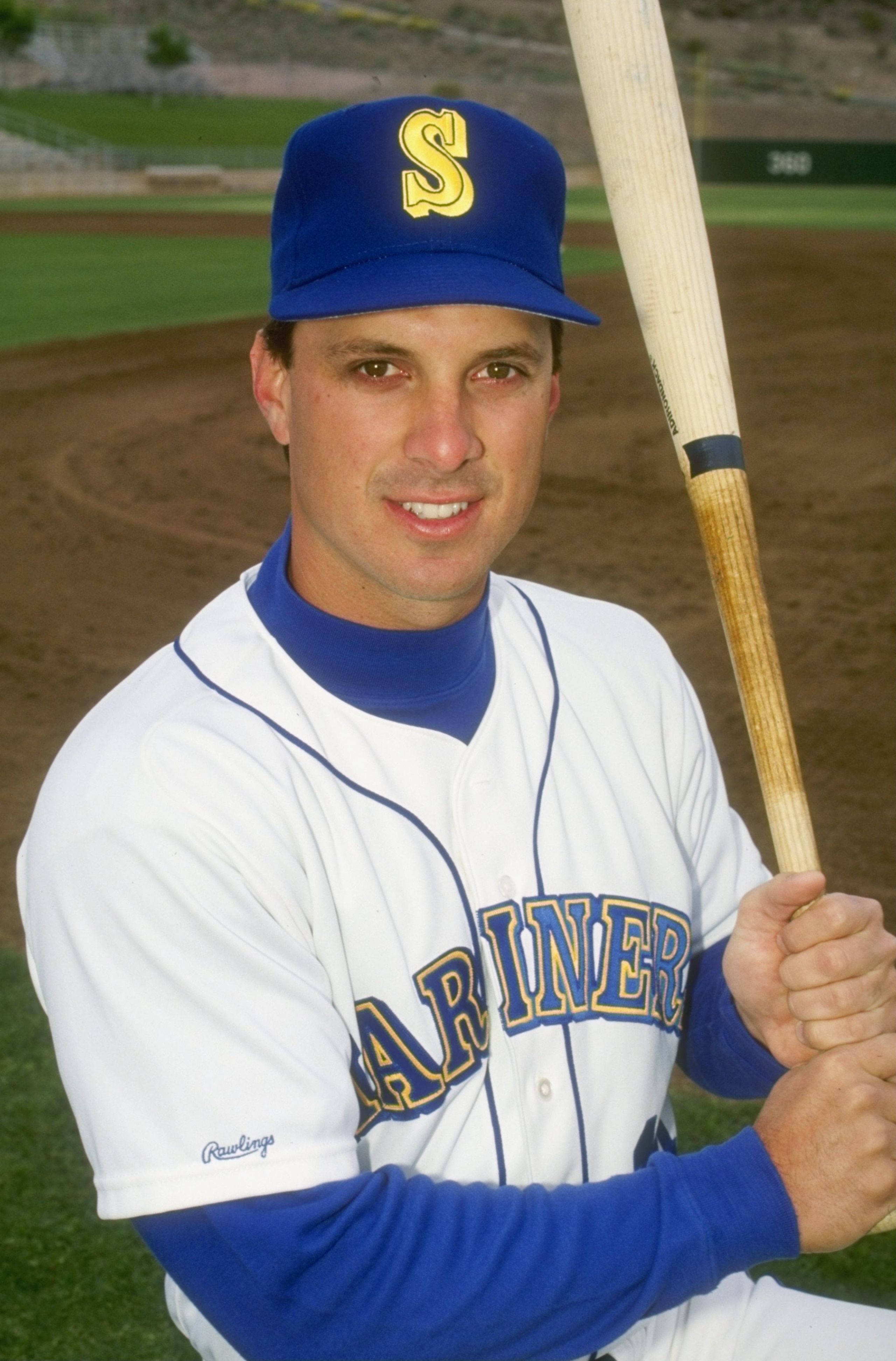 1990:  A portrait of Tino Martinez of the Seattle Mariners with a bat during a game. Mandatory Credit: Otto Greule Jr.  /Allsport
