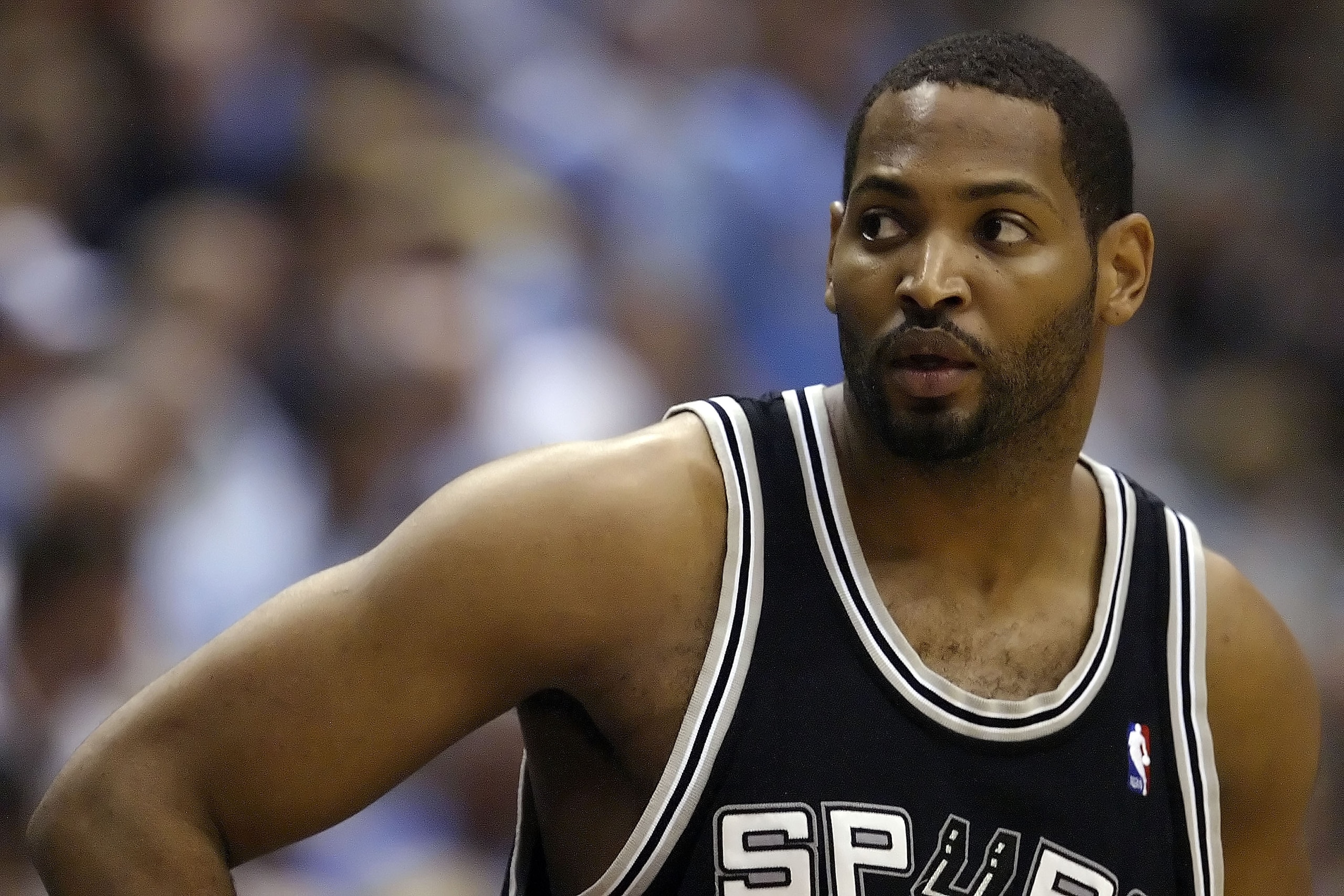 SALT LAKE CITY - MAY 28:  Robert Horry #5 of the San Antonio Spurs looks on against the Utah Jazz in Game Four of the Western Conference Finals during the 2007 NBA Playoffs at EnergySolutions Arena on May 28, 2007 in Salt Lake City, Utah. NOTE TO USER: Us