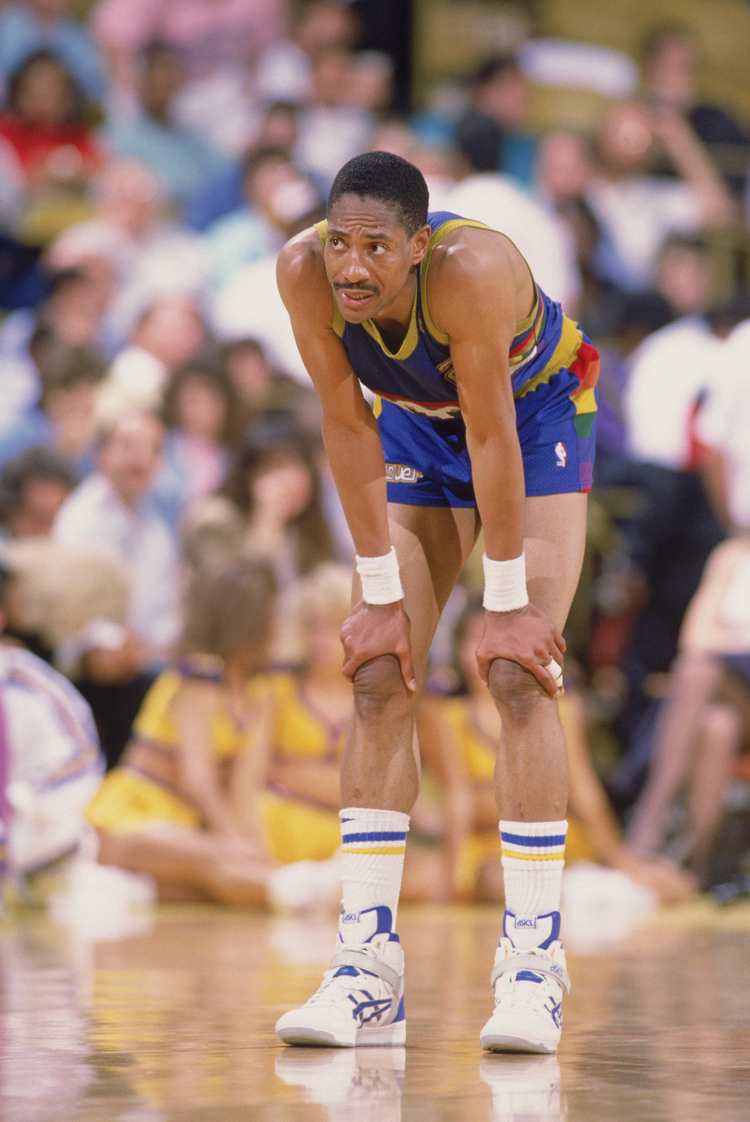 LOS ANGELES - 1988:  Alex English #2 of the Denver Nuggets looks on during the game against the Los Angeles Lakers at the Great Western Forum in Los Angeles, California during the 1988-89 NBA season.  (Photo by: Mike Powell/Getty Images)