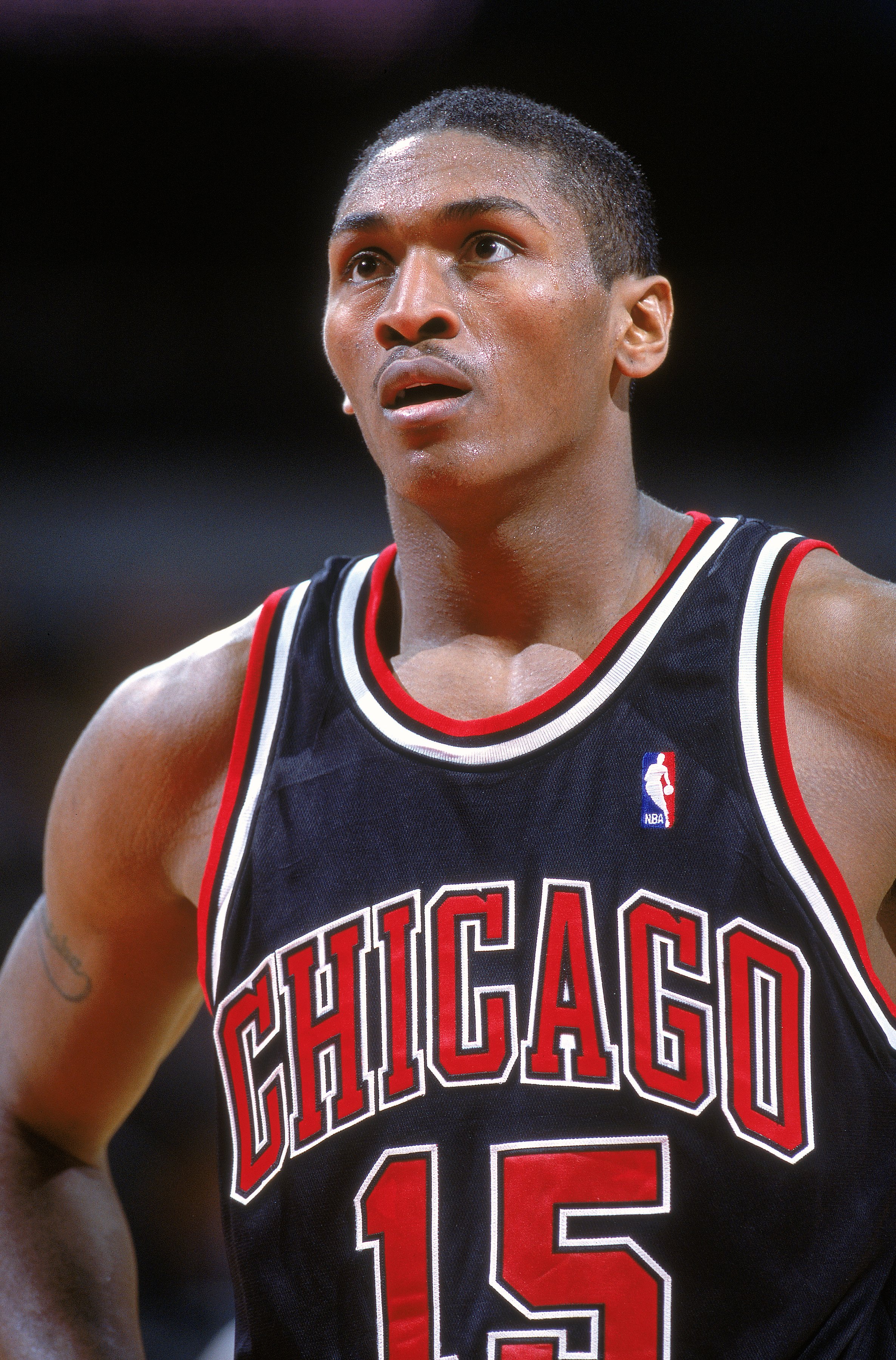 16 Nov 2000: Ron Artest #15 of the Chicago Bulls looks on the court during the game against the Denver Nuggets  at the Pepsi Center in Denver, Colorado.  The Nuggets defeated the Bulls 89-85.   NOTE TO USER: It is expressly understood that the only rights