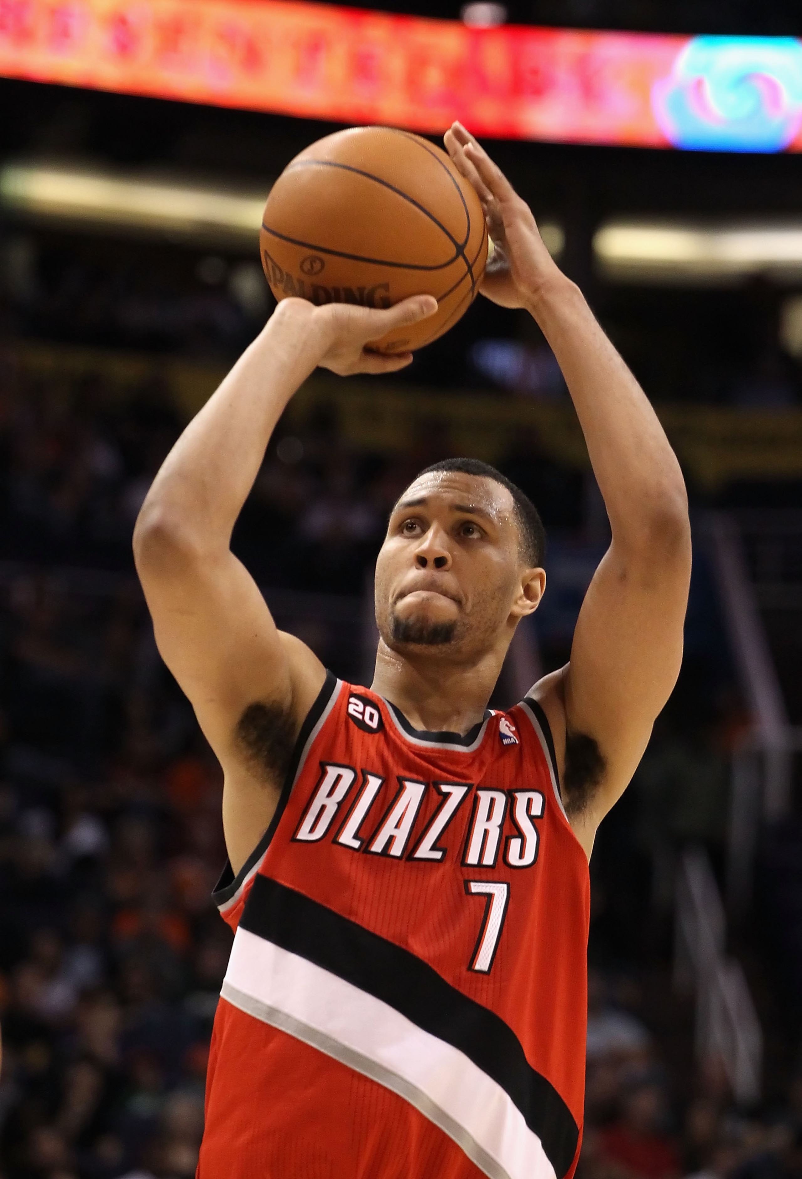 PHOENIX - DECEMBER 10:  Brandon Roy #7 of the Portland Trail Blazers shoots a free throw shot during the NBA game against the Phoenix Suns at US Airways Center on December 10, 2010 in Phoenix, Arizona. The Trail Blazers defeated the Suns 101-94.  NOTE TO