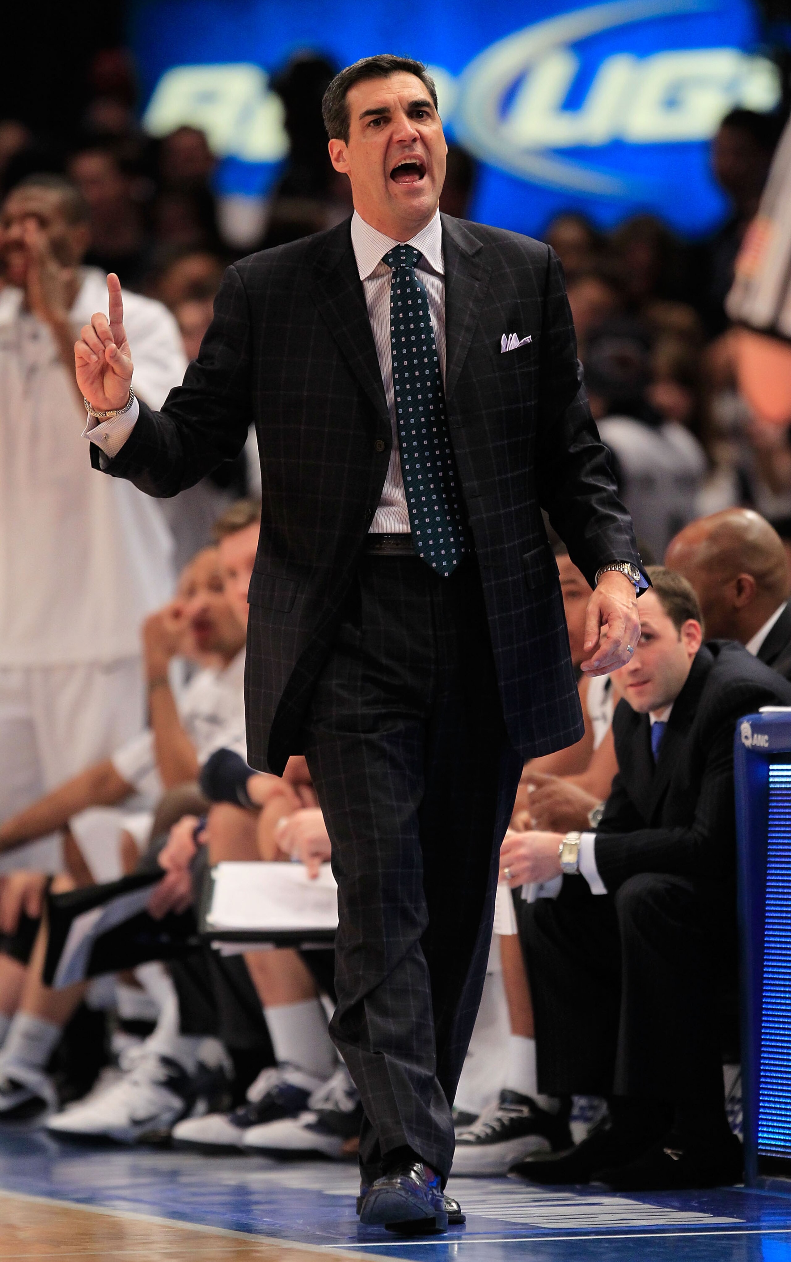 NEW YORK, NY - MARCH 08:  Head coach Jay Wright of the Villanova Wildcats gestures from the bench against the South Florida Bulls during the first round of the 2011 Big East Men's Basketball Tournament presented by American Eagle Outfitters at Madison Squ