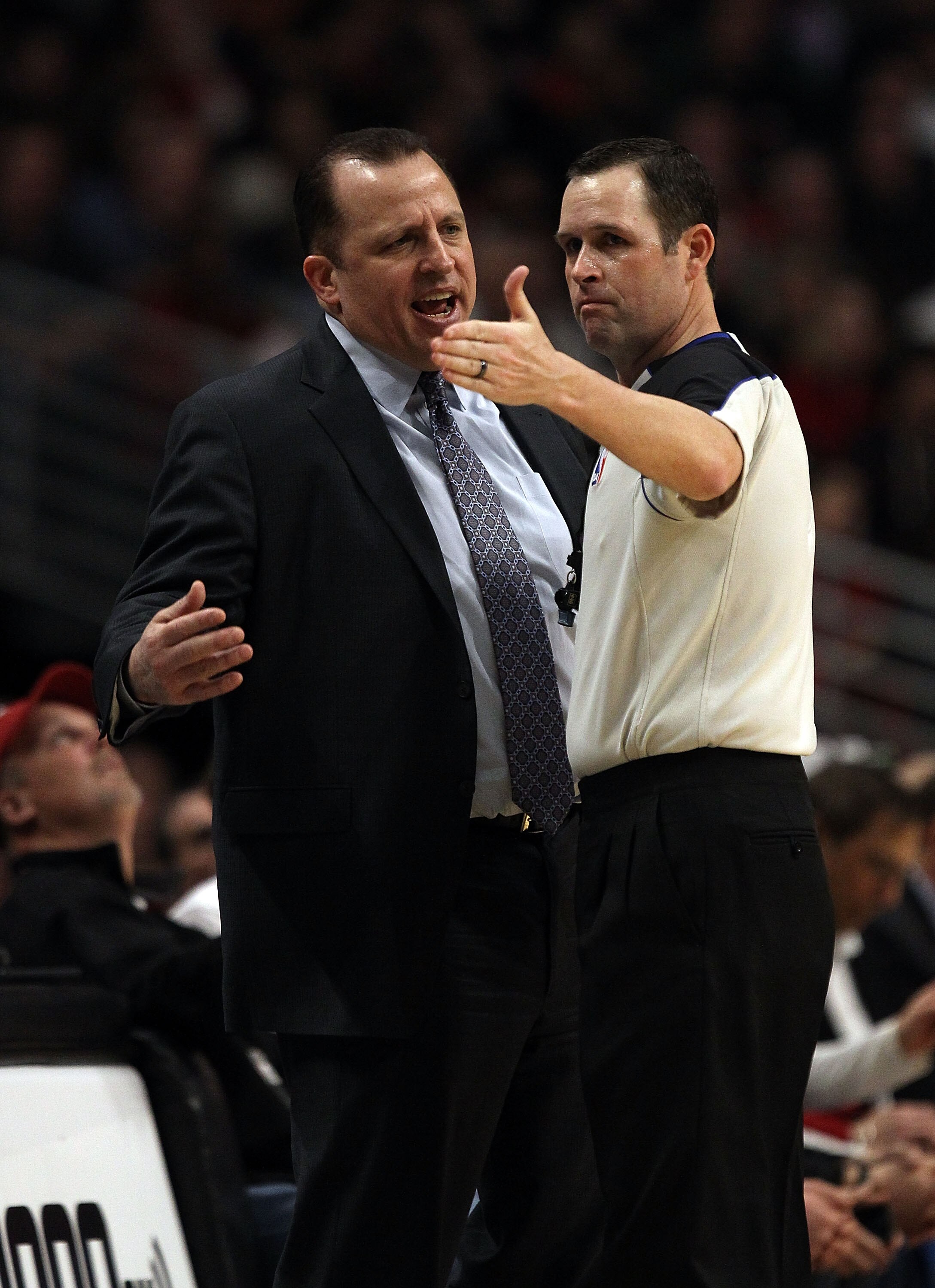 CHICAGO, IL - MARCH 28: Head coach Tom Thibodeau of the Chicago Bulls complains to a referee during a game against the Philadelphia 76ers at the United Center on March 28, 2011 in Chicago, Illinois. The 76ers defeated the Bulls 97-85. NOTE TO USER: User e