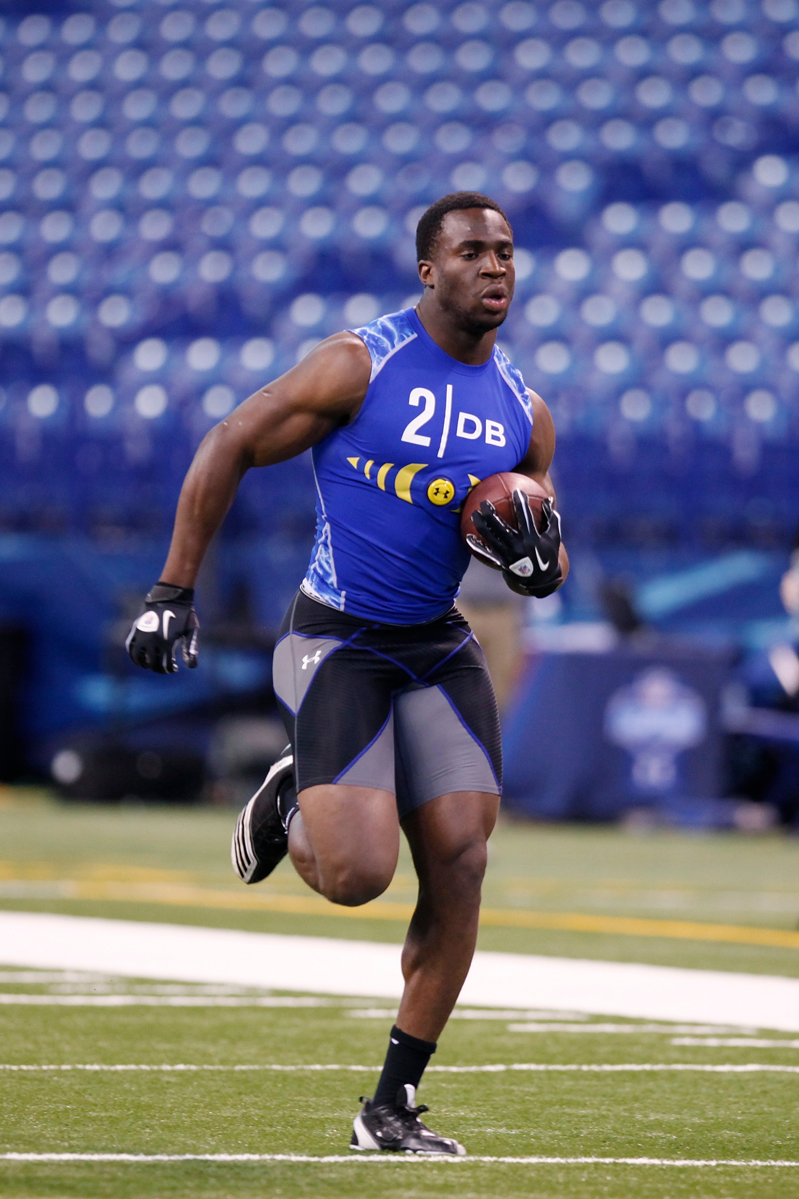 INDIANAPOLIS, IN - MARCH 1: Defensive back Prince Amukamara #2 of Nebraska runs with the football during the 2011 NFL Scouting Combine at Lucas Oil Stadium on February 28, 2011 in Indianapolis, Indiana. (Photo by Joe Robbins/Getty Images)