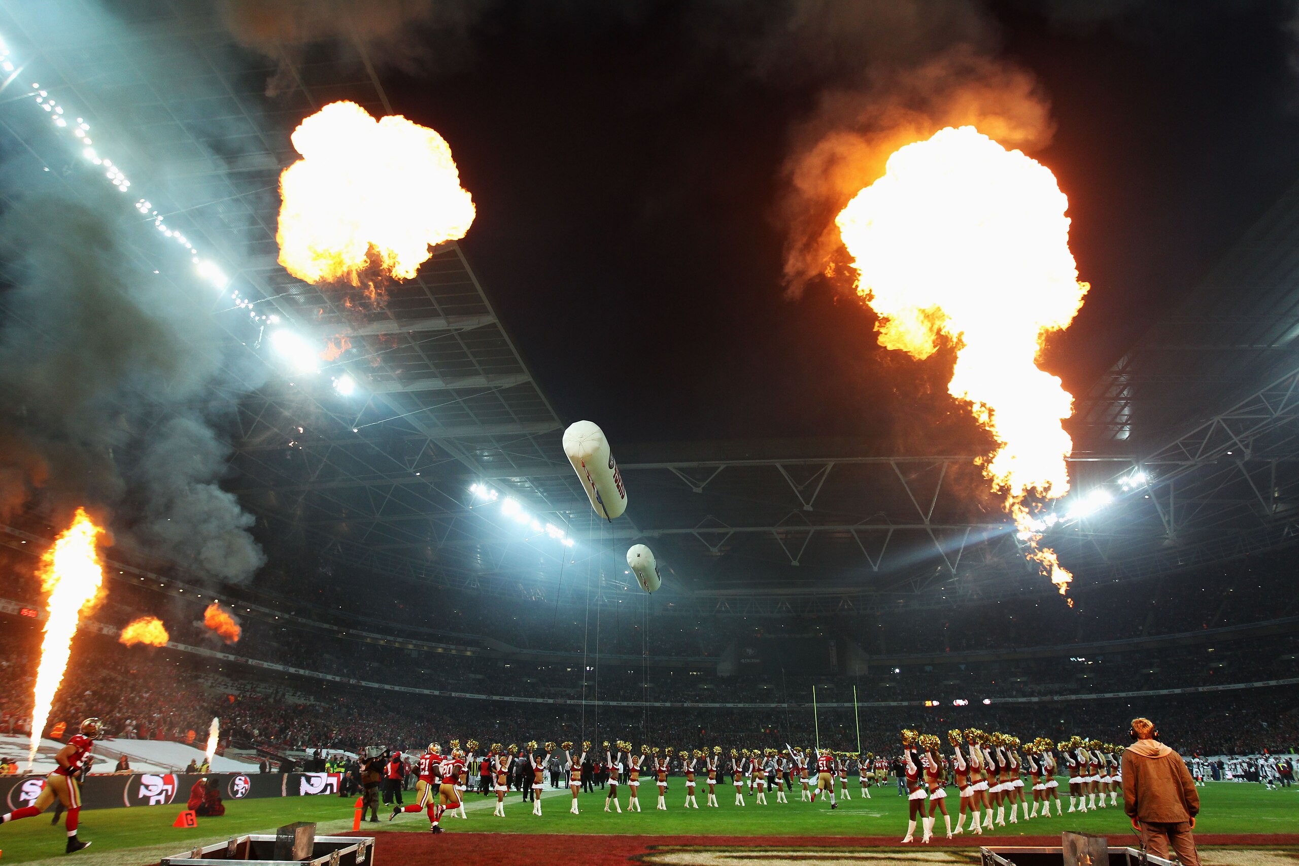 LONDON, ENGLAND - OCTOBER 31:  San Francisco 49ers team emerge from the players tunnel before the NFL International Series match between Denver Broncos and San Francisco 49ers at Wembley Stadium on October 31, 2010 in London, England. This is the fourth o