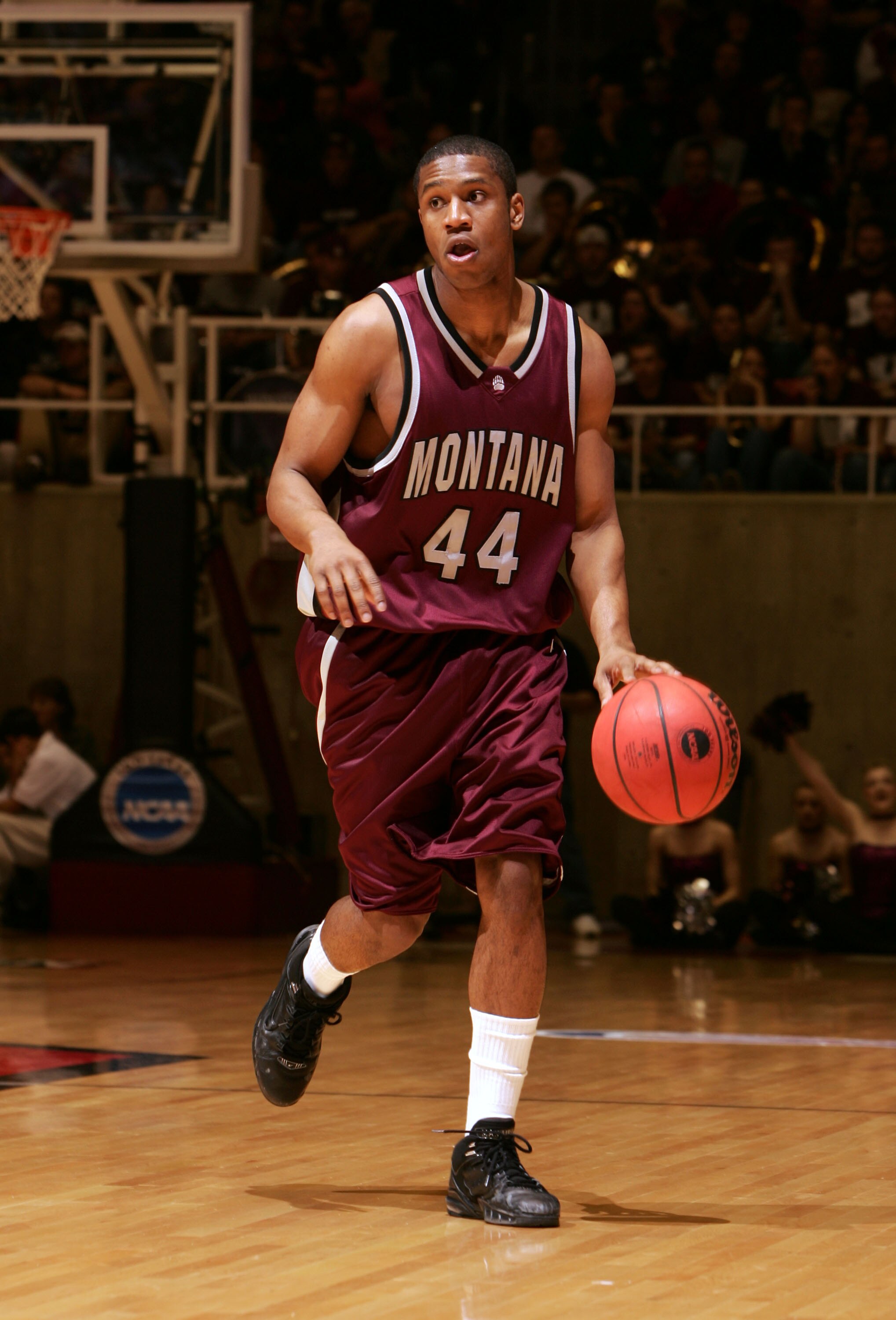 SALT LAKE CITY - MARCH 18:  Virgil Matthews #44 of Montana Grizzlies moves the ball against the Boston College Eagles against during the Second Round of the 2006 NCAA Men's Basketball Tournament March 18, 2006 at the Jon M. Huntsman Center in Salt Lake CI