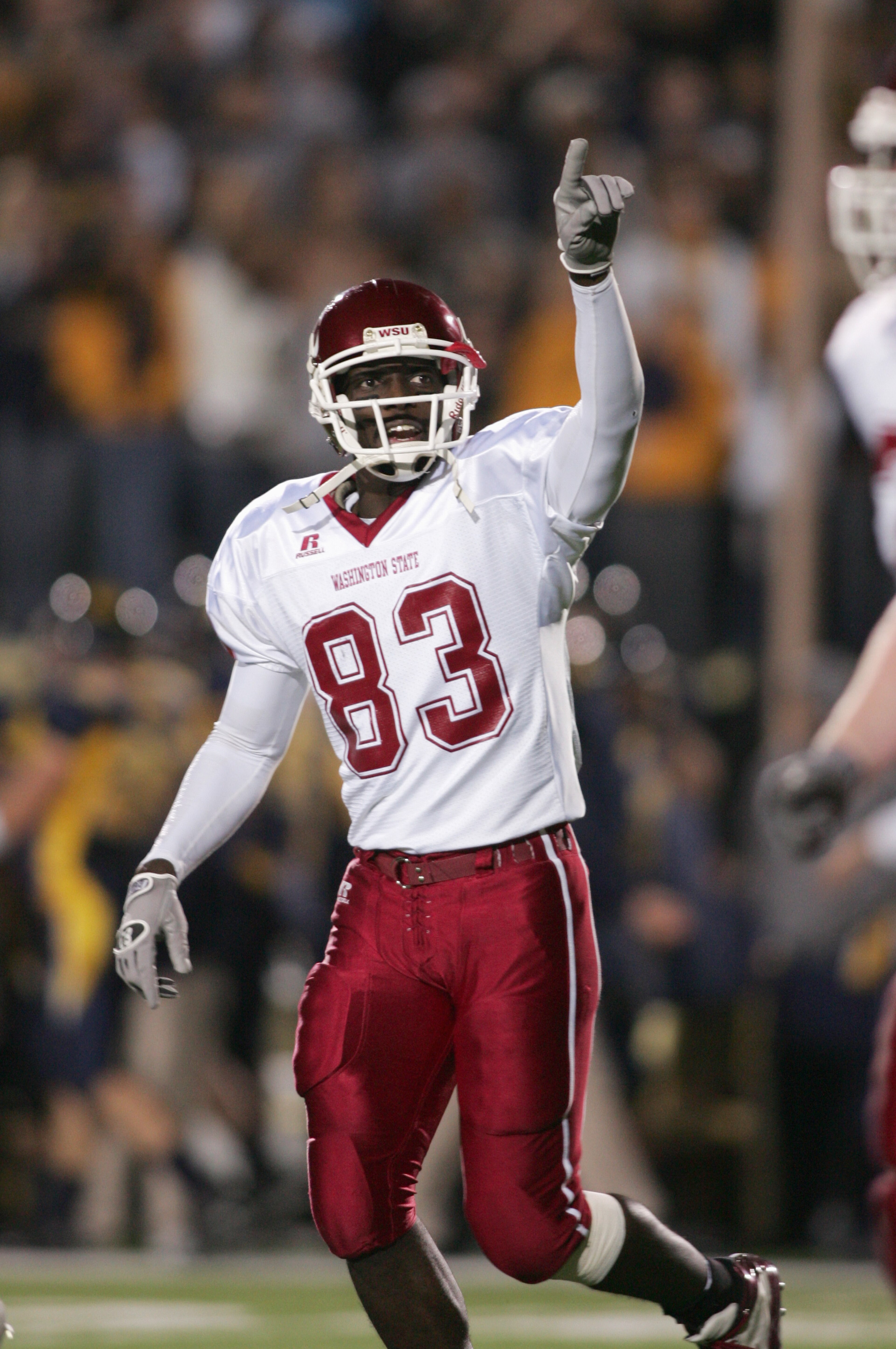 BERKELEY, CA - OCTOBER 22: Jason Hill #83 of the Washington State Cougars celebrates in the endzone against the California Golden Bears on October 22, 2005 at Memorial Stadium in Berkeley, California. The Golden Bears won the game 42-38. (Photo by Jonatha