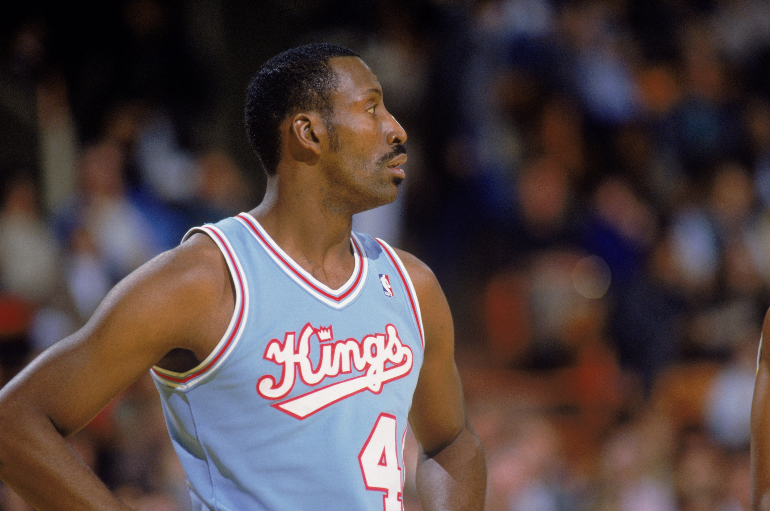 SACRAMENTO, CA - 1987:  Terry Tyler #4 of the Sacramento Kings stands on the court during an NBA game at Arco Arena in Sacramento, California in 1987.  (Photo by: Mike Powell/Getty Images)