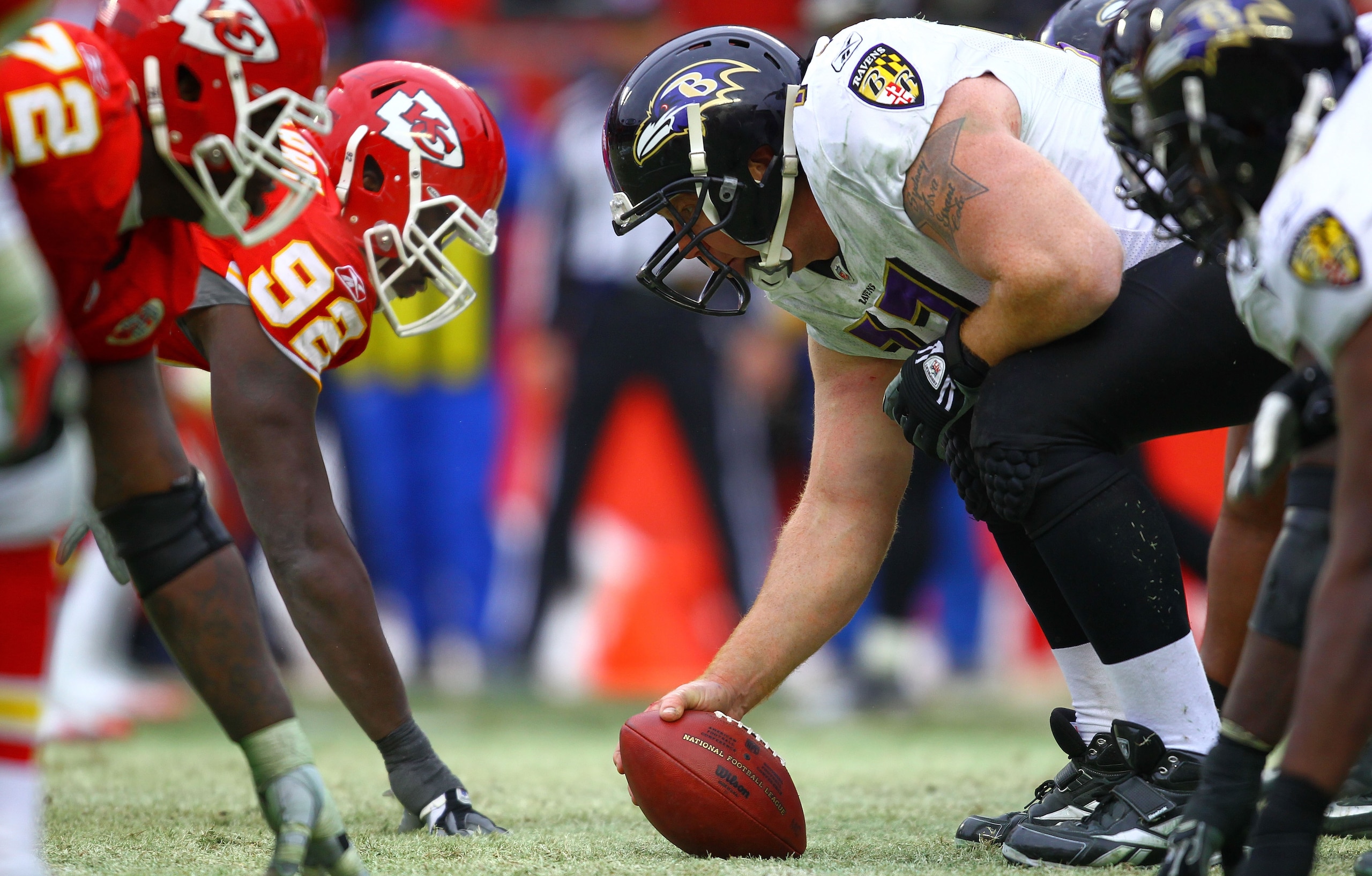 KANSAS CITY, MO - JANUARY 09:  The Kansas City Chiefs line up against the Baltimore Ravens during their 2011 AFC wild card playoff game at Arrowhead Stadium on January 9, 2011 in Kansas City, Missouri.  (Photo by Dilip Vishwanat/Getty Images)