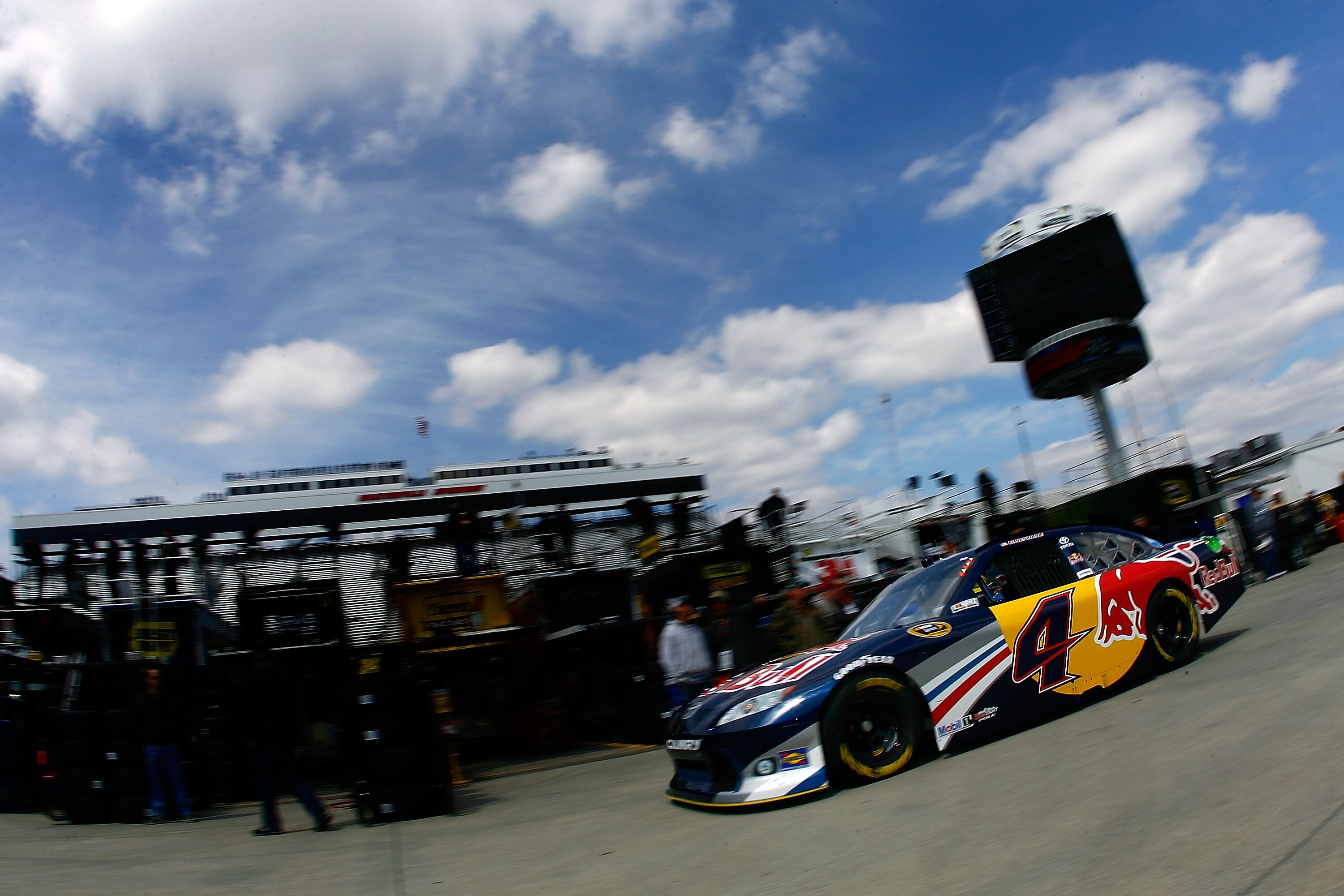 MARTINSVILLE, VA - APRIL 01:  Kasey Kahne drives the #4 Red Bull Toyota through the garage area during practice for the NASCAR Sprint Cup Series Goody's Fast Relief 500 at Martinsville Speedway on April 1, 2011 in Martinsville, Virginia.  (Photo by Jason 