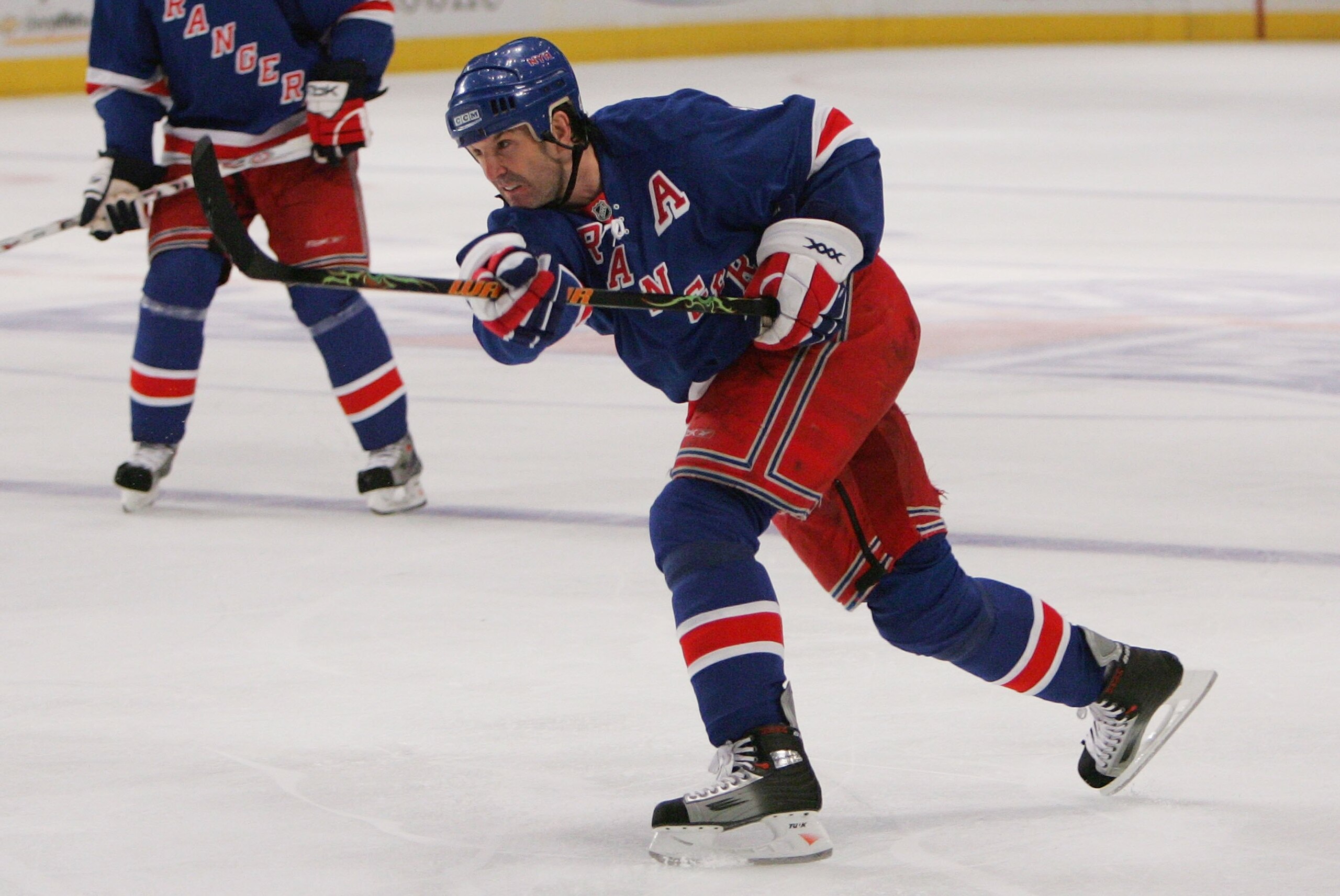 NEW YORK - APRIL 04:Brendan Shanahan #14 of the New York Rangers takes the shot against the New York Islanders on April 4, 2008 at Madison Square Garden in New York City. The Islanders defeated the Rangers 4-3 in the shootout. (Photo by Bruce Bennett/Gett
