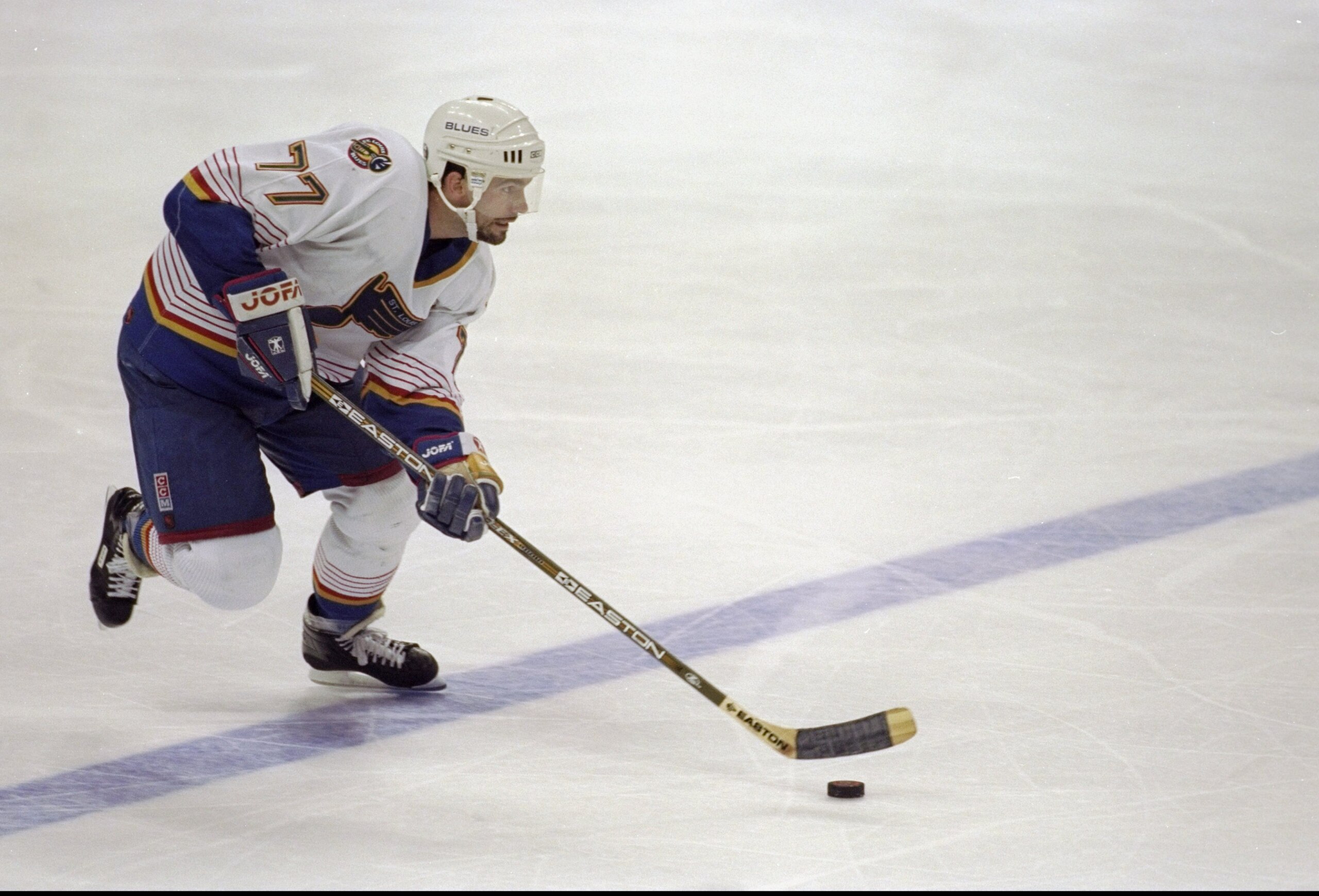 19 May 1998:  Pierre Turgeon #77 of the St. Louis Blues in action during a Western Conference Semi-Final playoff game against the Detroit Red Wings at the Kiel Center in St. Louis, Missouri. The Red Wings defeated the Blues 6-1. Mandatory Credit: Elsa Has