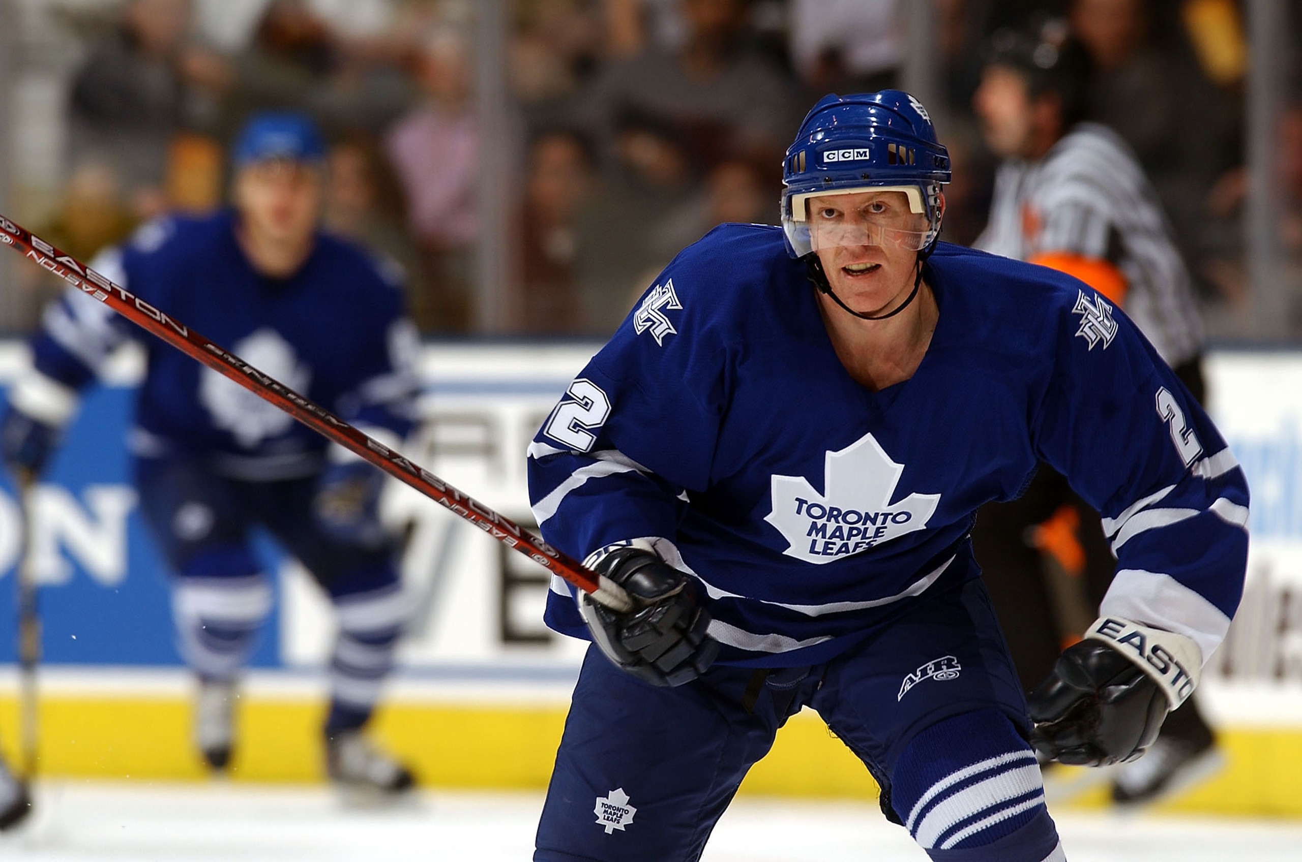 TORONTO - MARCH 6:  Brian Leetch #2 of the Toronto Maple Leafs skates against the Buffalo Sabres during the game at Air Canada Centre on March 6, 2004 in Toronto, Ontario. The Sabres beat the Leafs 5-1.  (Photo By Dave Sandford/Getty Images)