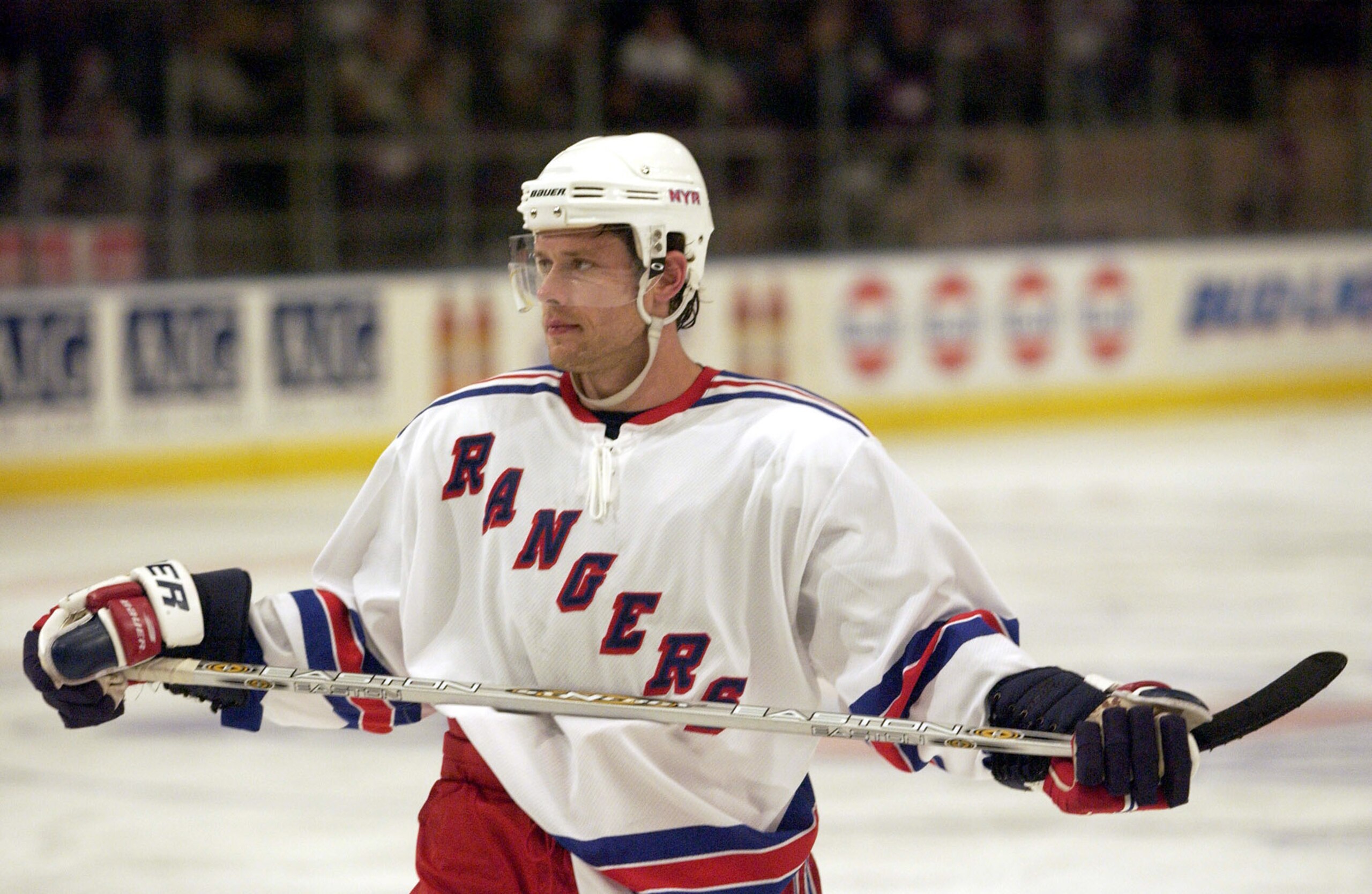 19 Mar 2002:  Pavel Bure #9 during a break in the action while making his debut as a member of the New York Rangers against the Vancouver Canucks at Madison Square Garden in New York, New York.     DIGITAL IMAGE Mandatory Credit: M. David Leeds/Getty Imag