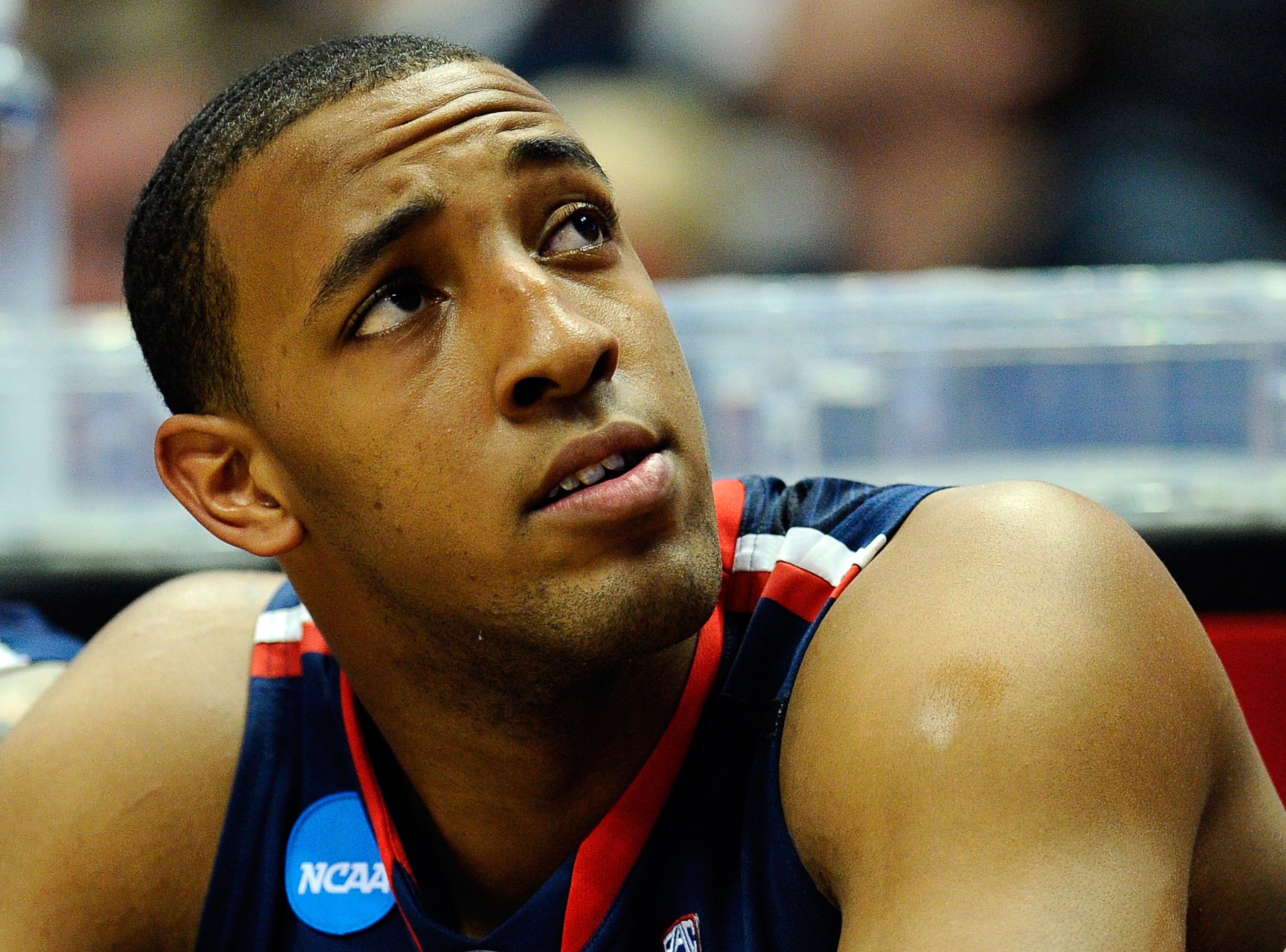 ANAHEIM, CA - MARCH 26:  Derrick Williams #23 of the Arizona Wildcats looks on from the bench against the Connecticut Huskies during the west regional final of the 2011 NCAA men's basketball tournament at the Honda Center on March 26, 2011 in Anaheim, Cal