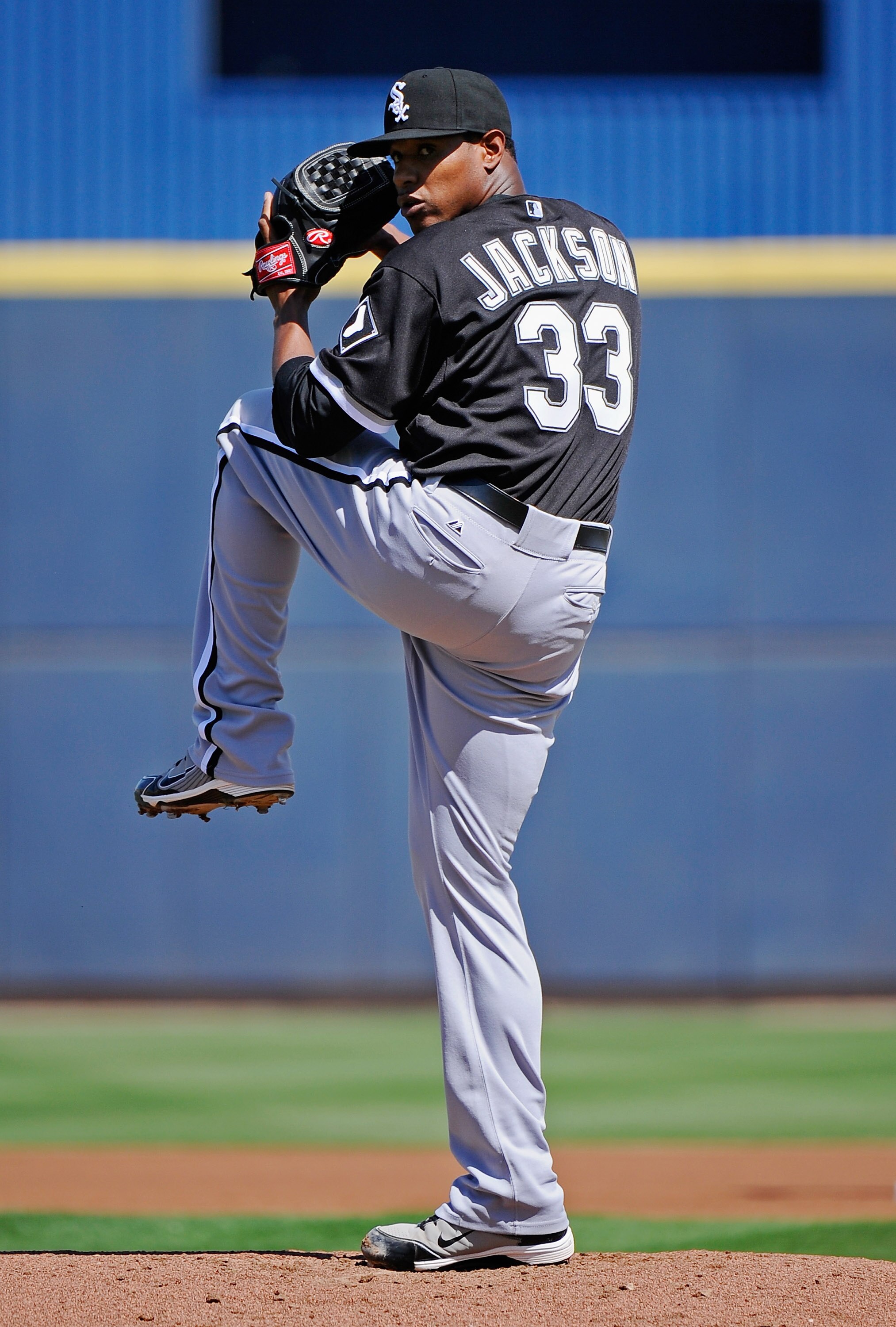 PHOENIX, AZ - MARCH 17:  Pitcher Edwin Jackson #33 of the Chicago White Sox throws a pitch agains the Milwaukee Brewers during the first inning of the spring training game at Maryvale Baseball Park on March 17, 2011 in Phoenix, Arizona.  (Photo by Kevork