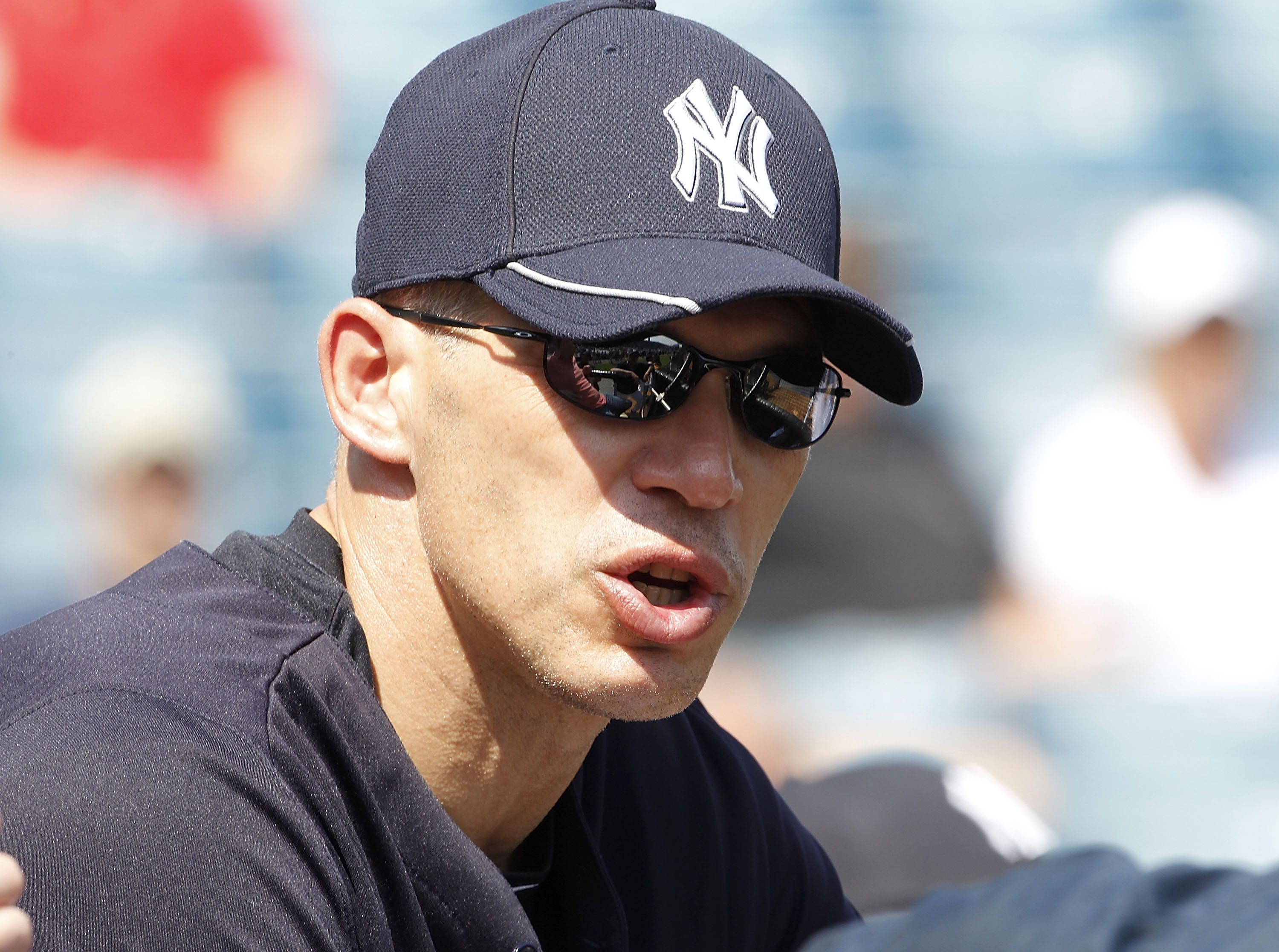 TAMPA, FL - FEBRUARY 20: Manager Joe Girardi #28 of the New York Yankees watch the action during the first full team workout of Spring Training on February 20, 2011 at the George M. Steinbrenner Field in Tampa, Florida.  (Photo by Leon Halip/Getty Images)