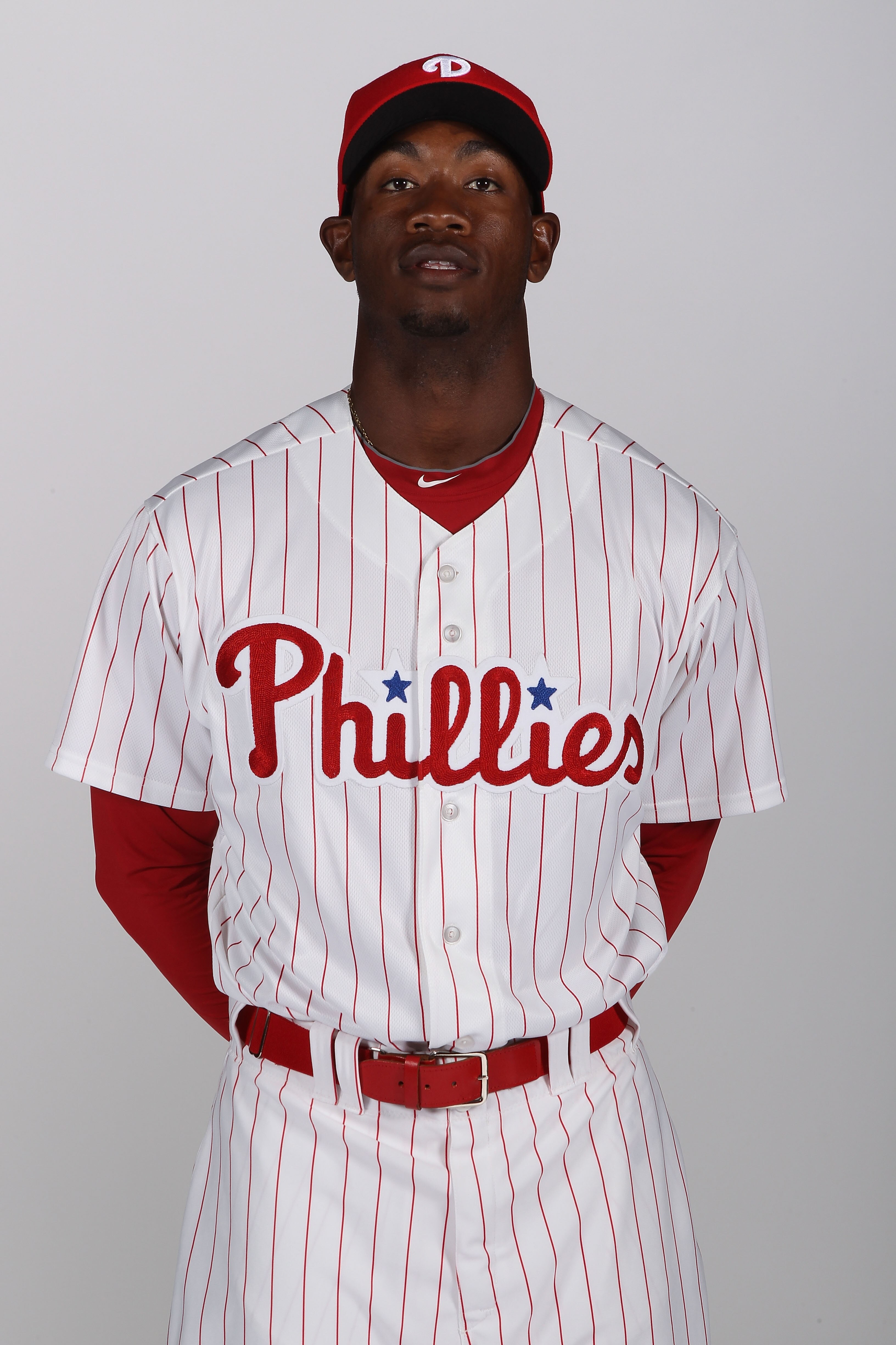 CLEARWATER, FL - FEBRUARY 22:  Domonic Brown #9 of the Philadelphia Phillies poses for a photo during Spring Training Media Photo Day at Bright House Networks Field on February 22, 2011 in Clearwater, Florida.  (Photo by Nick Laham/Getty Images)