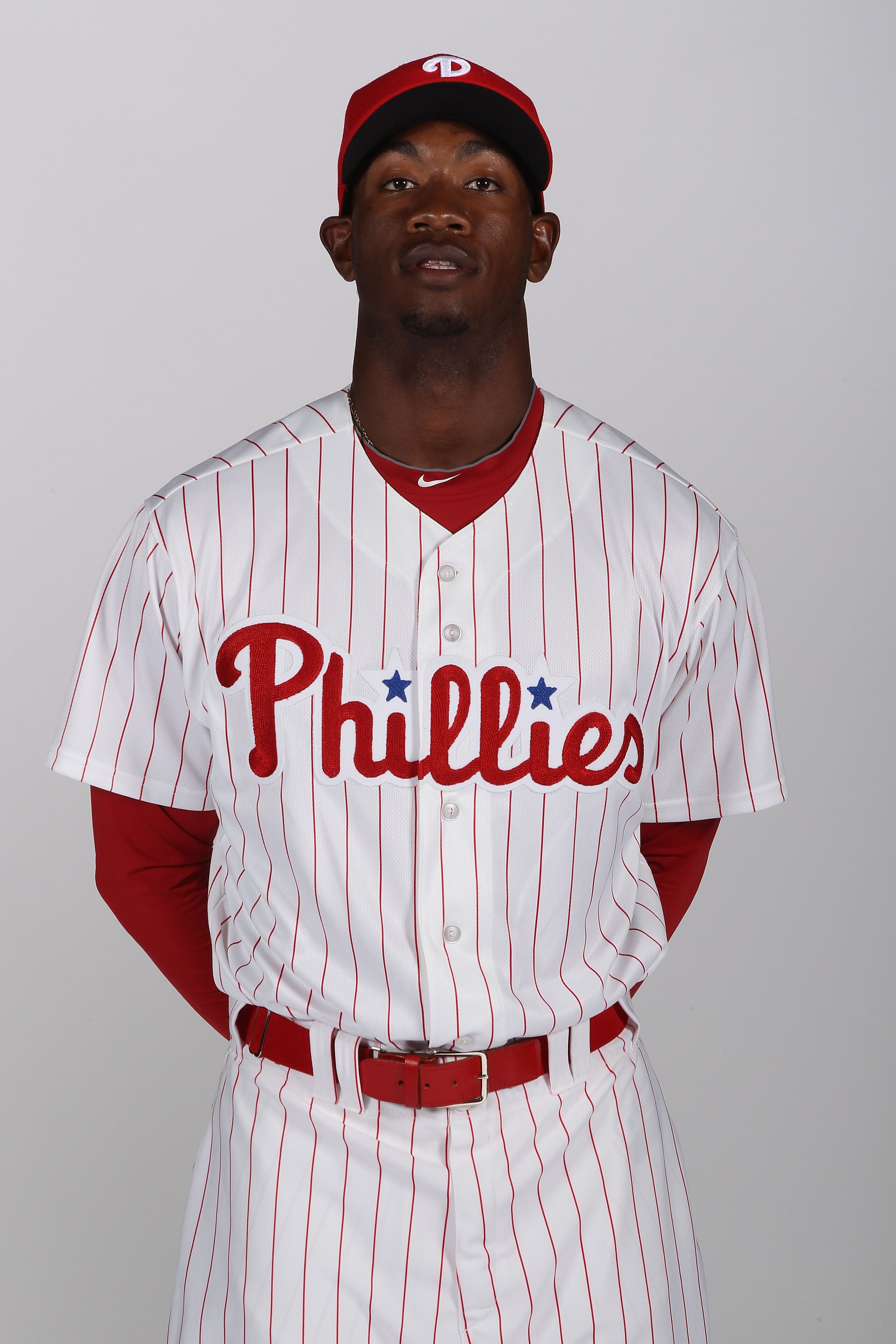 CLEARWATER, FL - FEBRUARY 22:  Domonic Brown #9 of the Philadelphia Phillies poses for a photo during Spring Training Media Photo Day at Bright House Networks Field on February 22, 2011 in Clearwater, Florida.  (Photo by Nick Laham/Getty Images)
