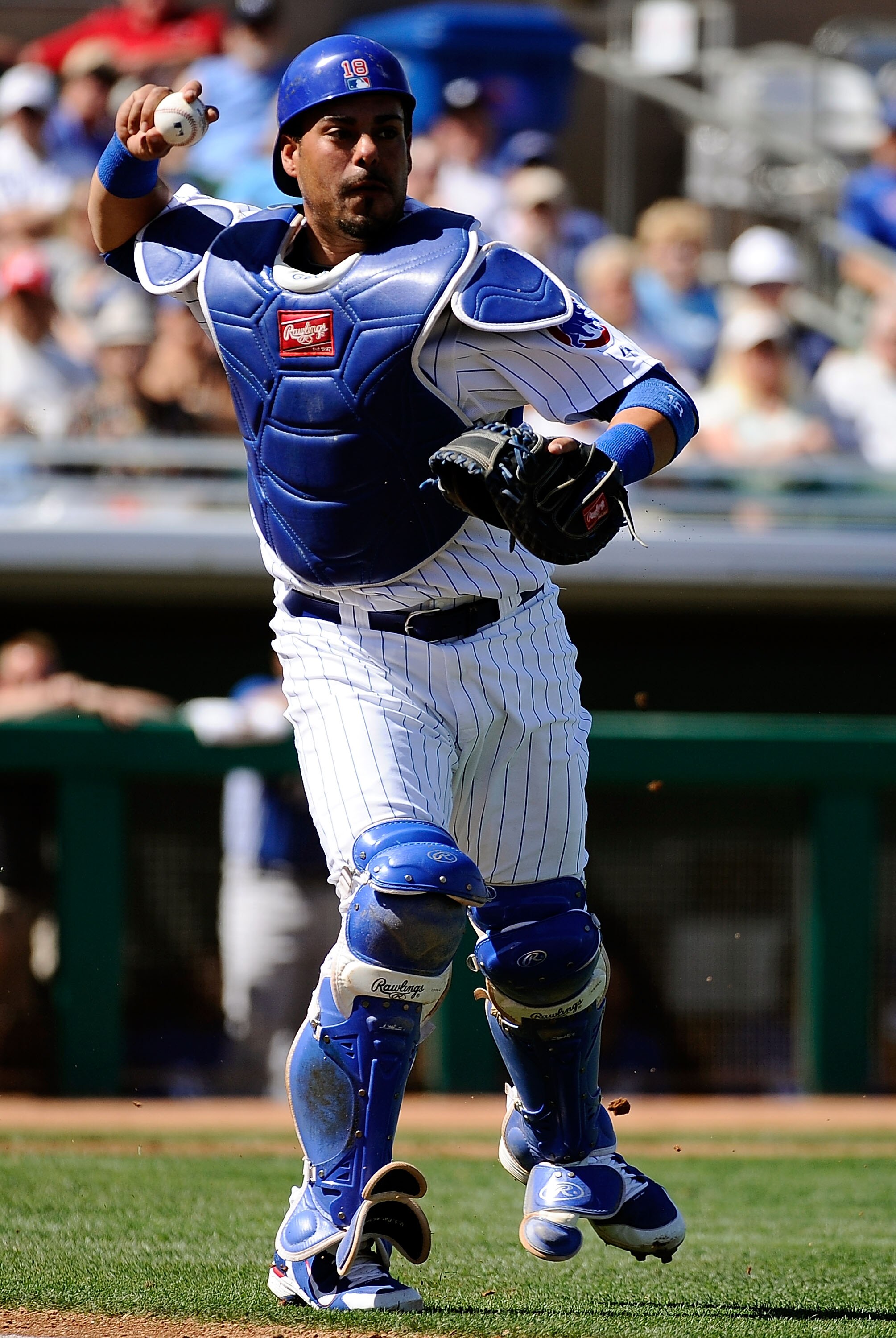 MESA, AZ - MARCH 09:  Geovany Soto #18 of the Chicago Cubs plays during the game against the Kansas City Royals at HoHoKam Stadium on March 9, 2011 in Mesa, Arizona.  (Photo by Kevork Djansezian/Getty Images)