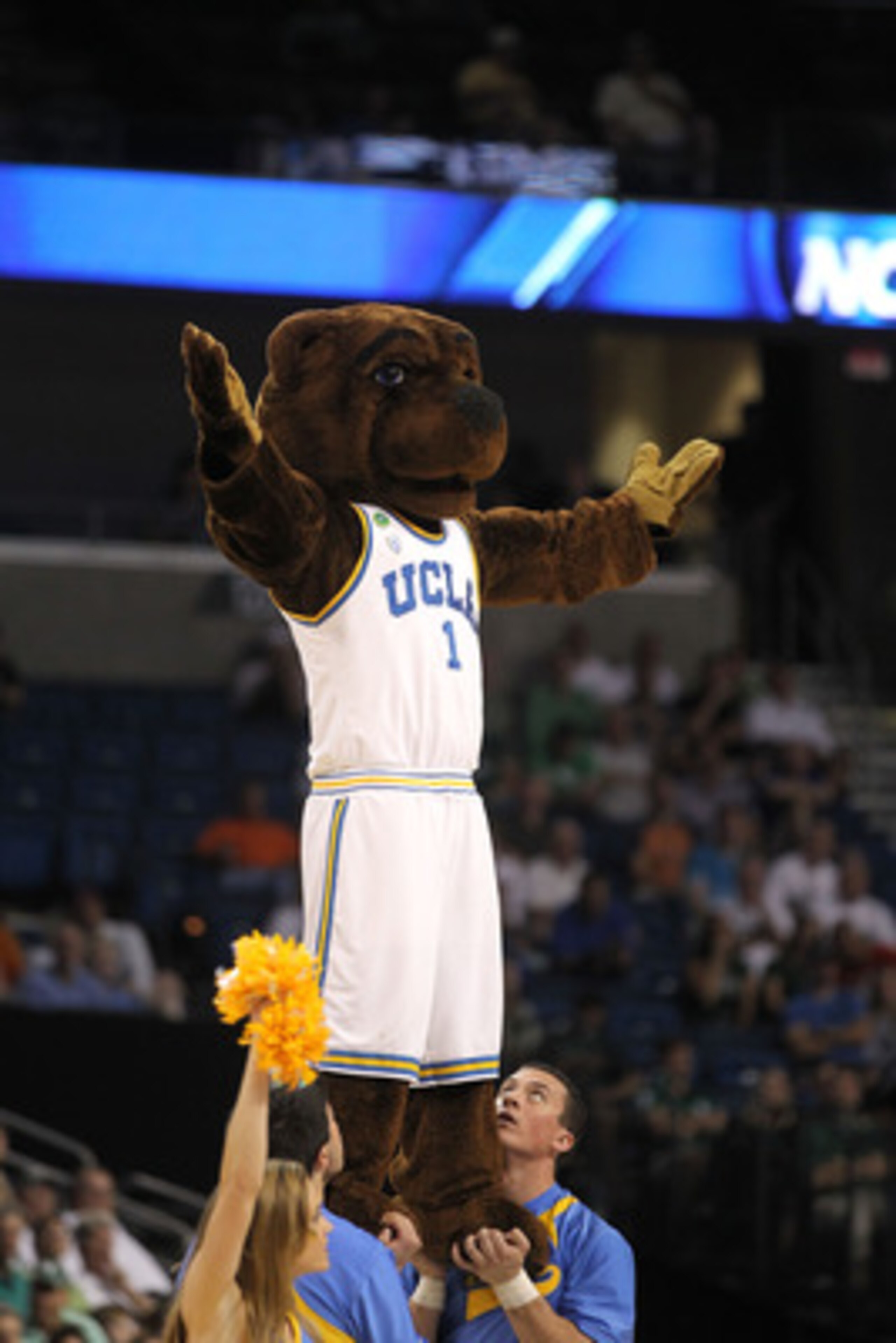 TAMPA, FL - MARCH 17:  The mascot for the UCLA Bruins performs against the Michigan State Spartans during the second round of the 2011 NCAA men's basketball tournament at St. Pete Times Forum on March 17, 2011 in Tampa, Florida.  (Photo by Mike Ehrmann/Ge