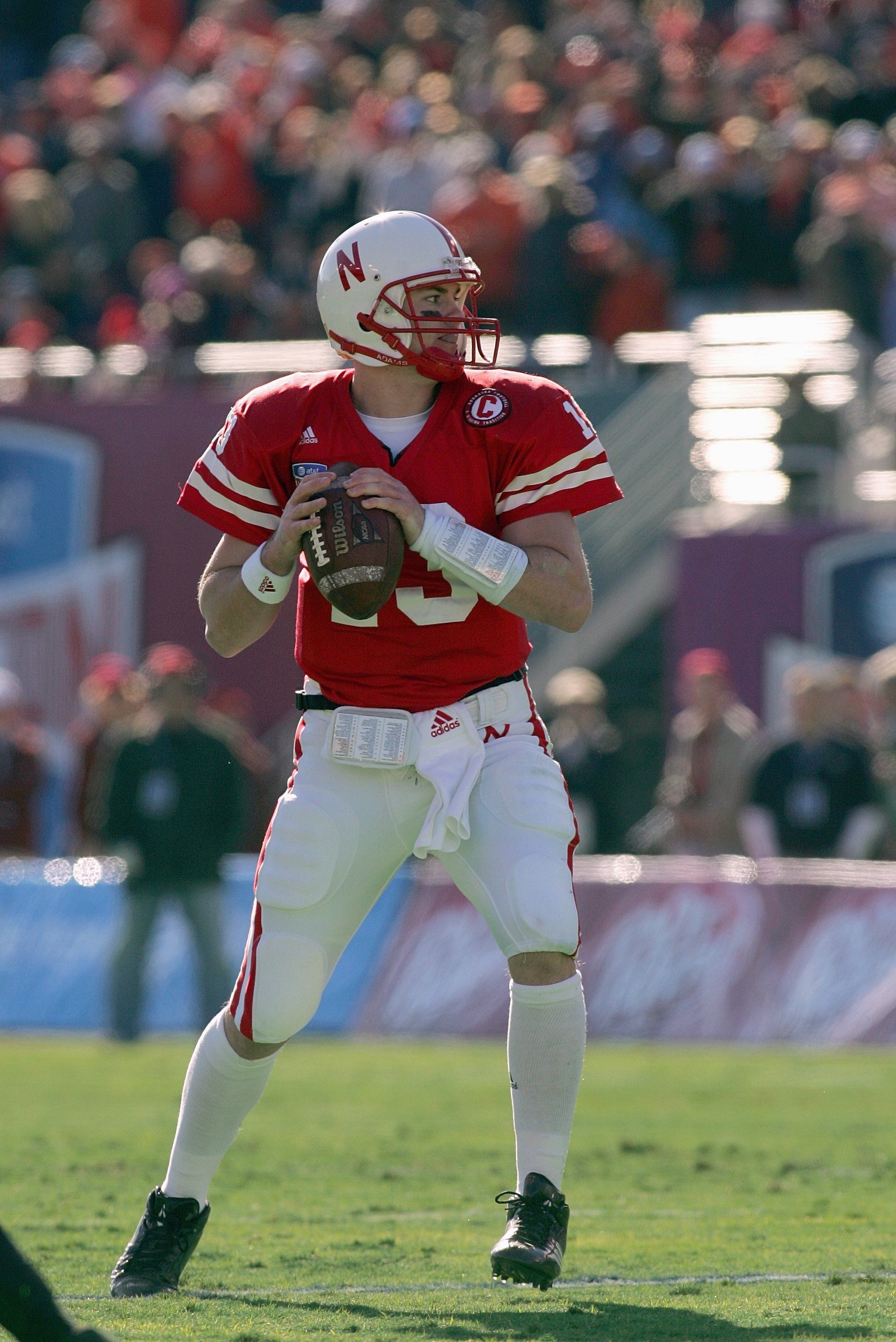 DALLAS - JANUARY 01: Quarterback Zac Taylor #13 of the Nebraska Cornhuskers looks to pass downfield during the AT&T Cotton Bowl Classic against the Auburn Tigers on January 1, 2007 at the Cotton Bowl in Dallas, Texas. (Photo by Ronald Martinez/Getty Image