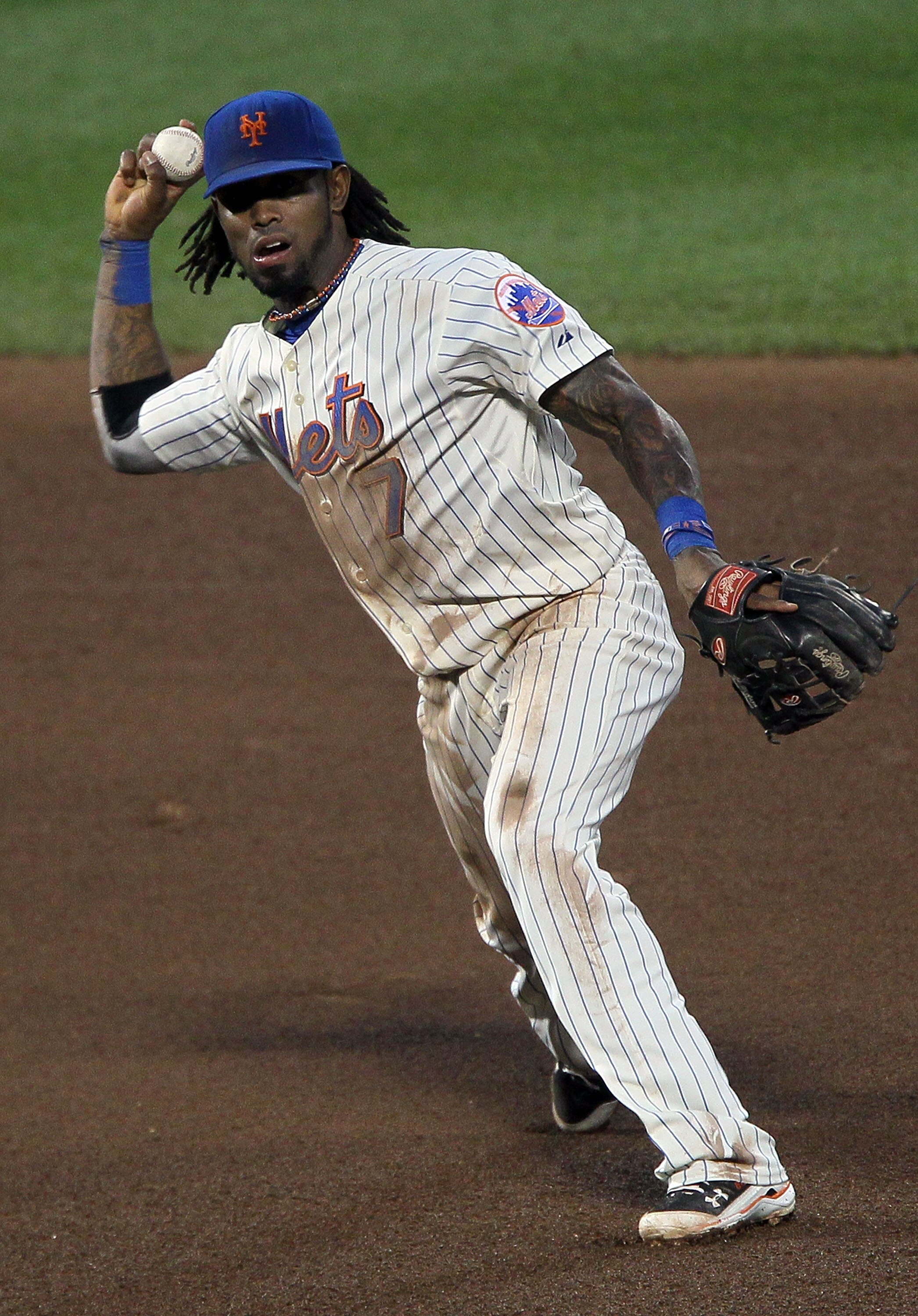 NEW YORK - AUGUST 14:  Jose Reyes #7 of the New York Mets in action against the Philadelphia Phillies on August 14, 2010 at Citi Field in the Flushing neighborhood of the Queens borough of New York City.  (Photo by Jim McIsaac/Getty Images)