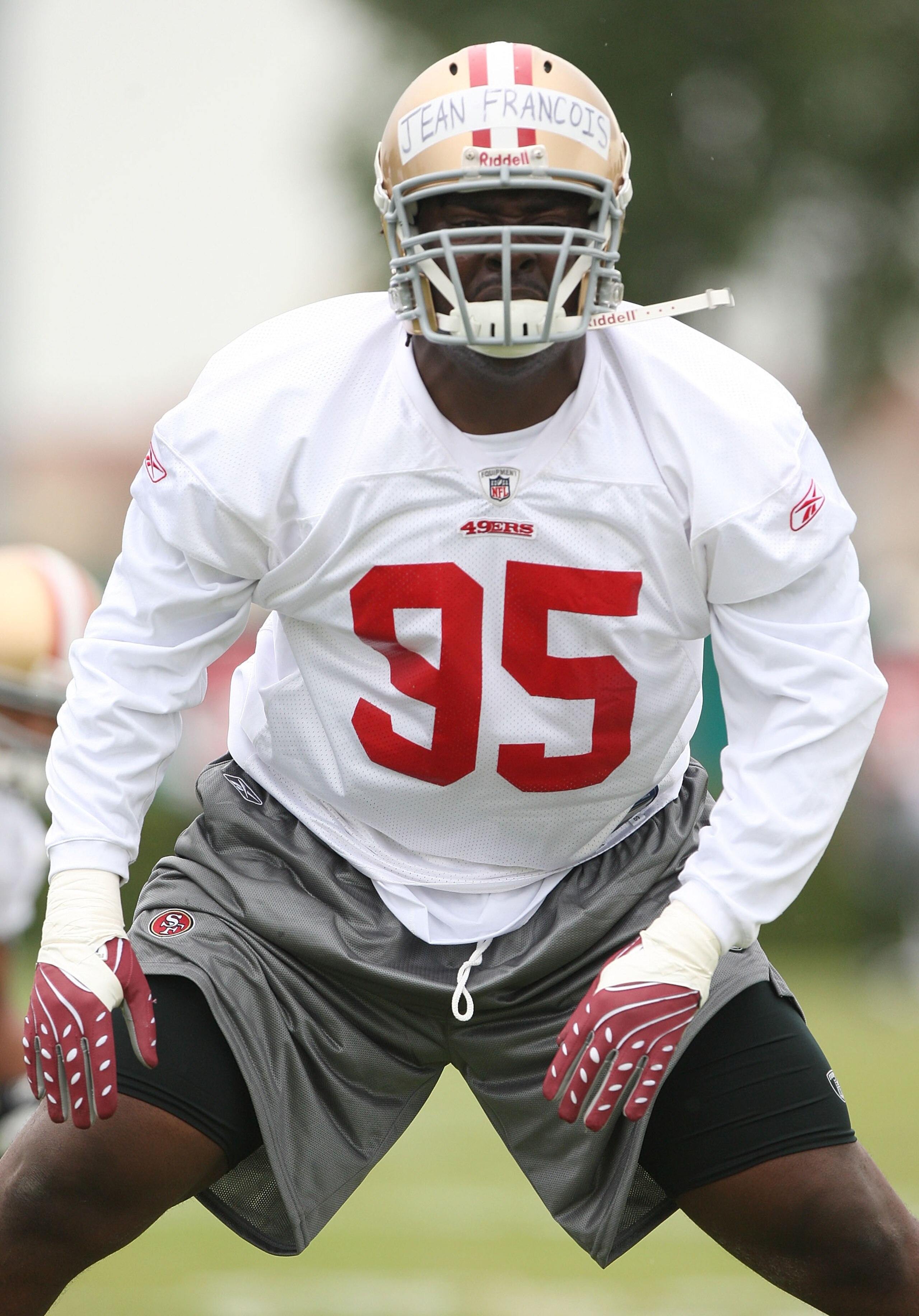 SANTA CLARA, CA - MAY 01:  Ricky Jean-Francois #95 of the San Francisco 49ers looks on during the 49ers Minicamp at their training facilities on May 1, 2009 in Santa Clara, California.  (Photo by Jed Jacobsohn/Getty Images)