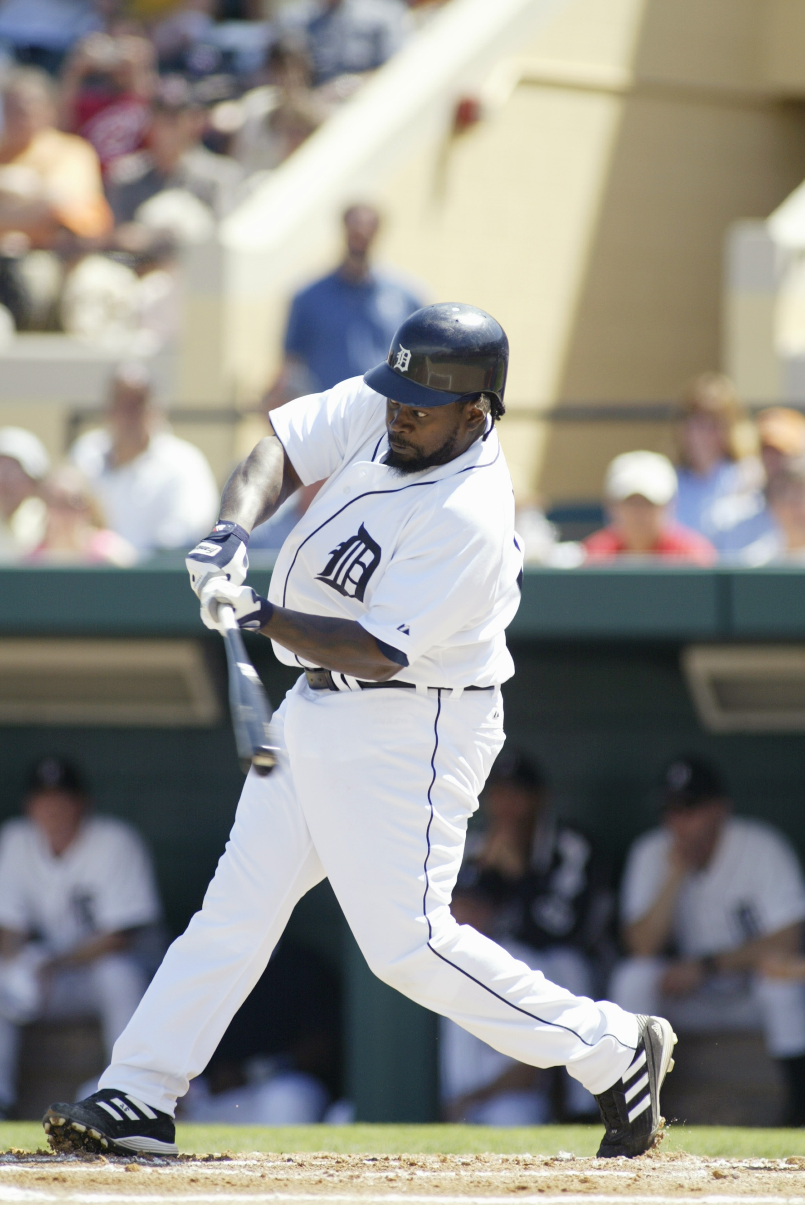 LAKELAND, FL - MARCH 7:  Designated hitter Dmitri Young #25 of the Detroit Tigers bats against the Washington Nationals during a Spring Training game on March 7, 2005 at Marchant Stadium in Lakeland, Florida. Washington won 6-5.  (Photo by Rick Stewart/Ge