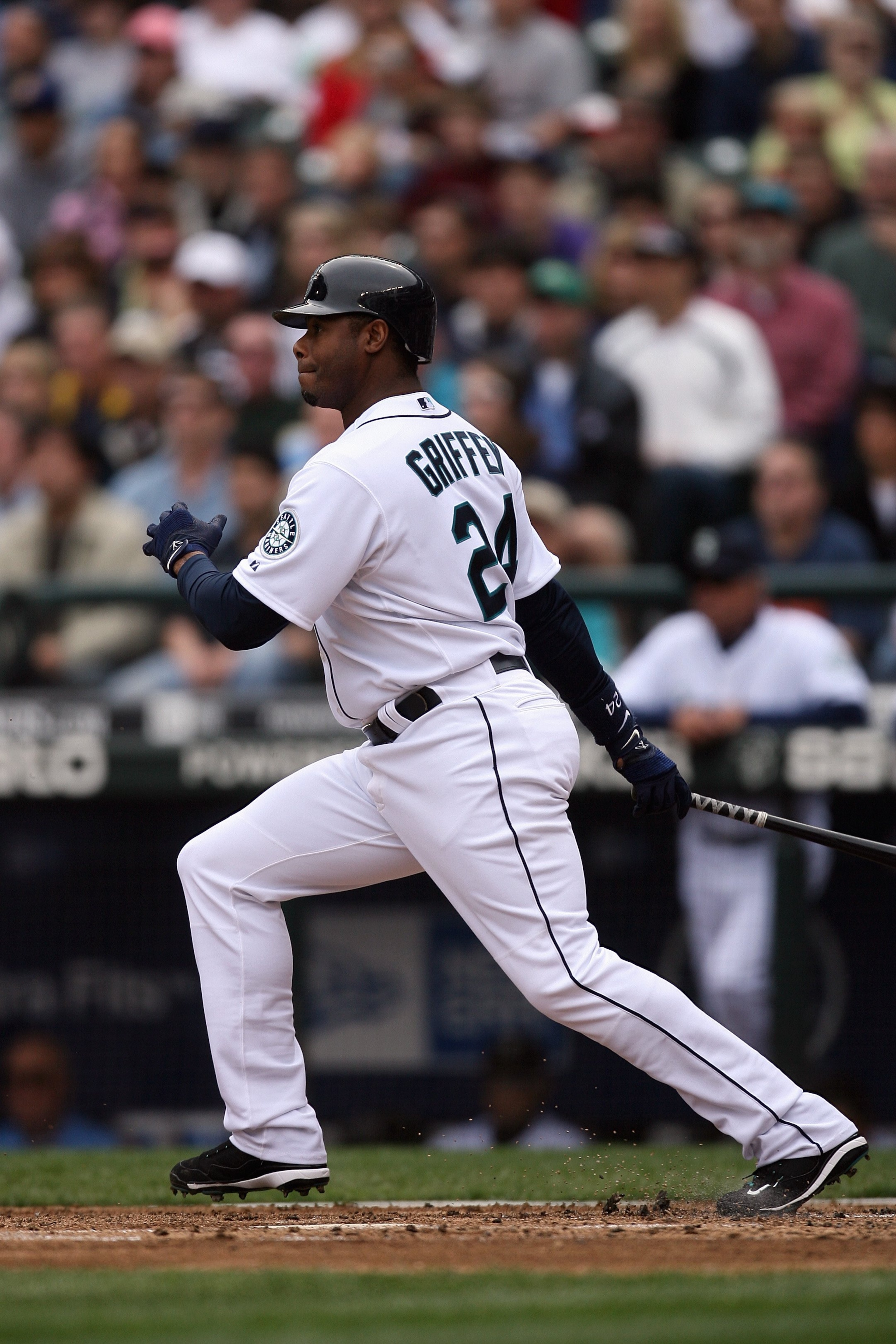 SEATTLE - APRIL 19:  Ken Griffey Jr. #24 of the Seattle Mariners bats against the Detroit Tigers during the game on April 19, 2009 at Safeco Field in Seattle, Washington. (Photo by Otto Greule Jr/Getty Images)